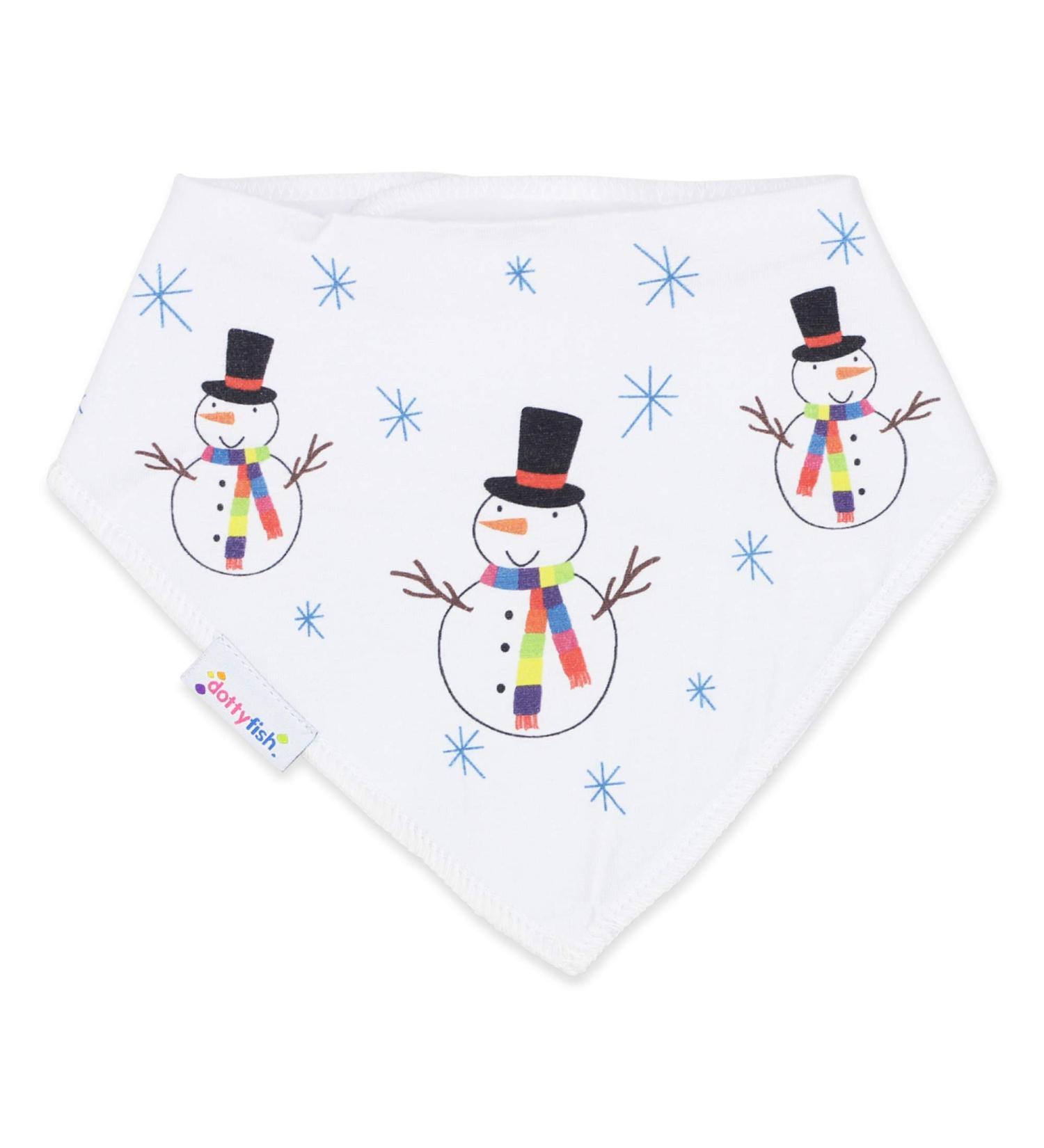 Dotty Fish Baby Bandana Bibs. Drool Bibs. Super Absorbent Teething Bibs for Girls Boys Unisex. Organic Cotton Bibs. One Size Snowman