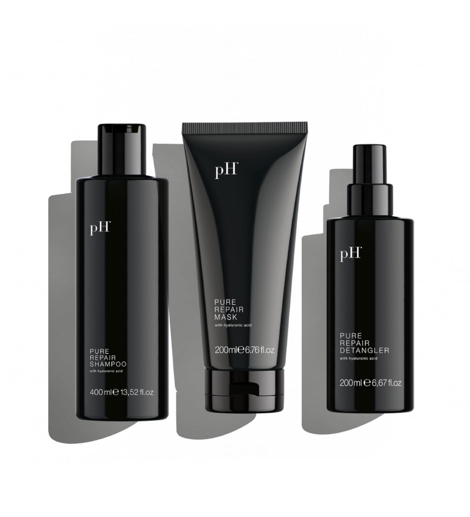 pH Labs Pure Repair Shampoo Mask & Detangler Set - Deep Repair with Hyaluronic Acid for Damaged Hair - Nourishing & Fortifying Trio - Buy Online on GoSupps.com