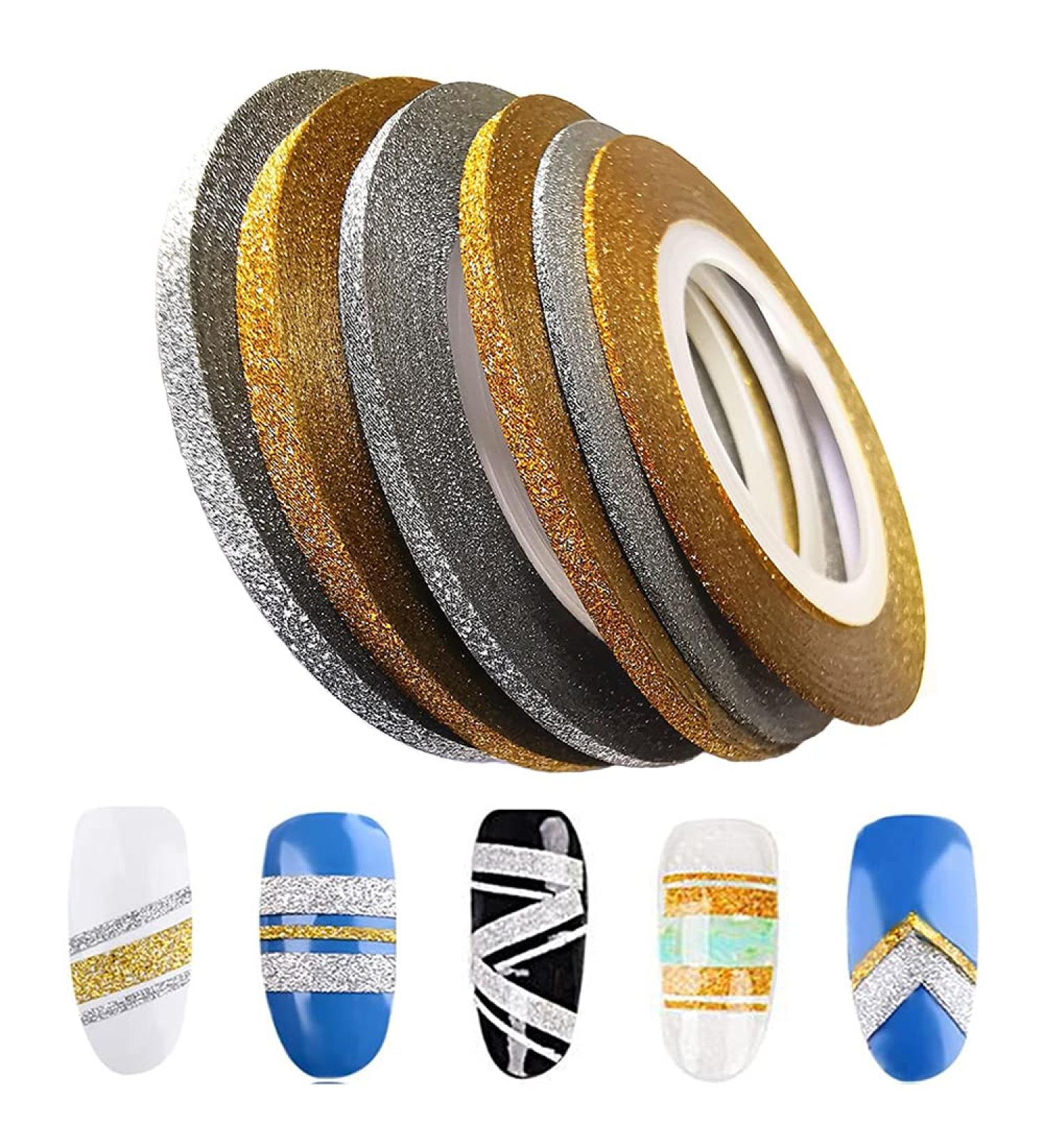CHANGAR 6 Rolls Glitter Gold Silver Nail Art Stripping Tape Line - Shiny Matte Decoration Strips for DIY Nail Tips - Buy Online on GoSupps.com