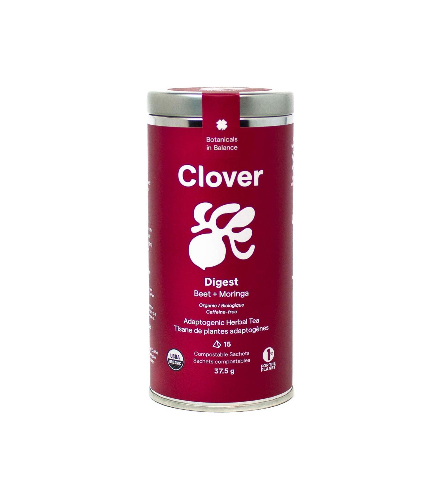 Clover Botanicals Organic Adaptogenic Tea: Digest - Beet + Moringa - 3 Pack (45 Compostable Pyramid Bags) - Buy Online on GoSupps.com