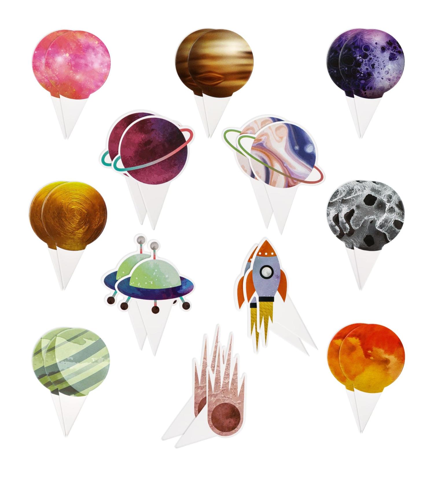 24 Pcs Space Cupcake Toppers Outer Space Cake Toppers Decoration Planet Rocket DIY Cup Cake Toppers Decoration for Boys Space Theme Happy Birthday Cupcake Toppers - Buy Online on GoSupps.com