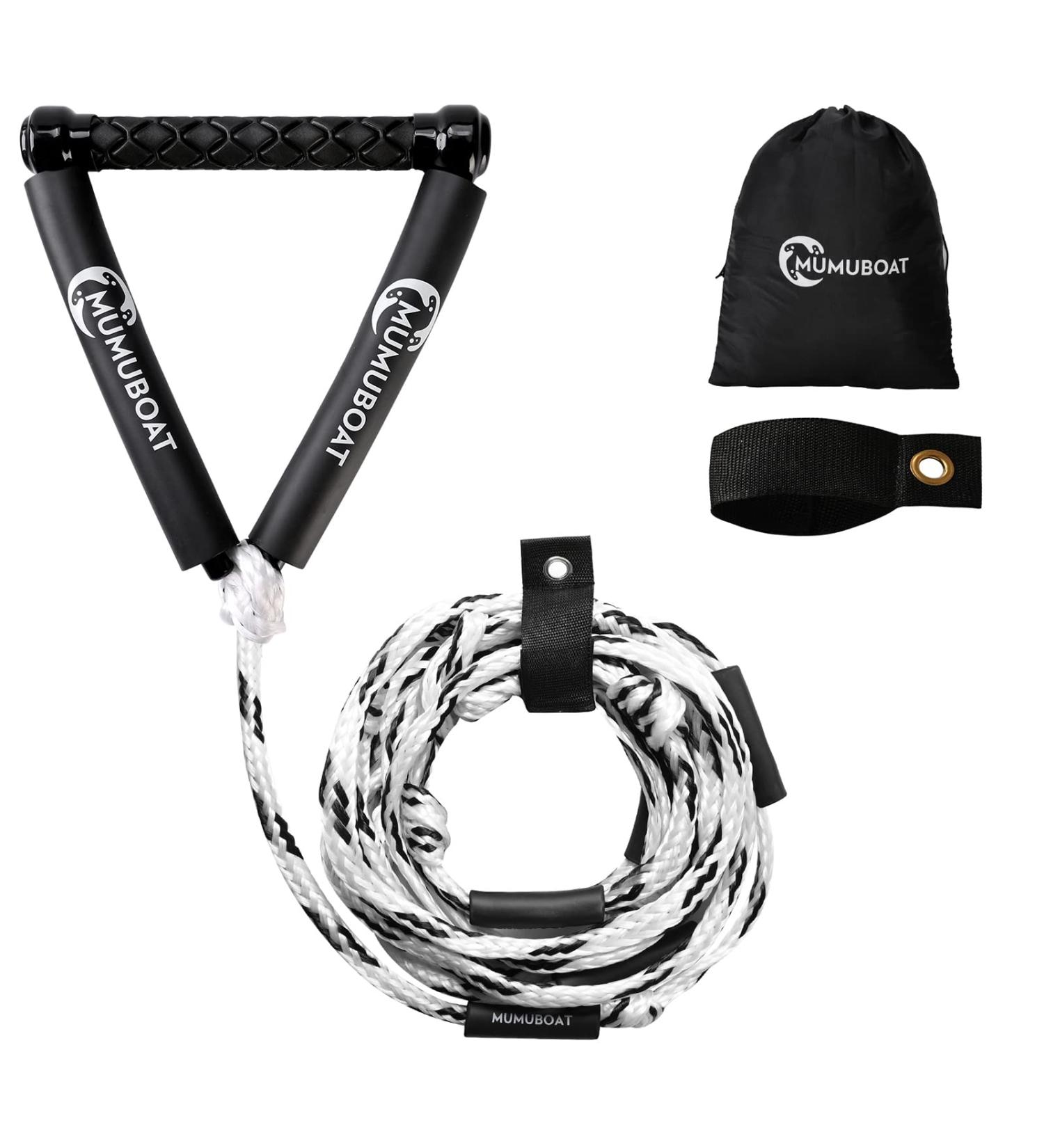 MUMUBOAT 25ft Adjustable Wakesurf Rope with Handle | Floating Watersport Ropes in Black & White - Ideal for Wake Surfing - Buy Online on GoSupps.com