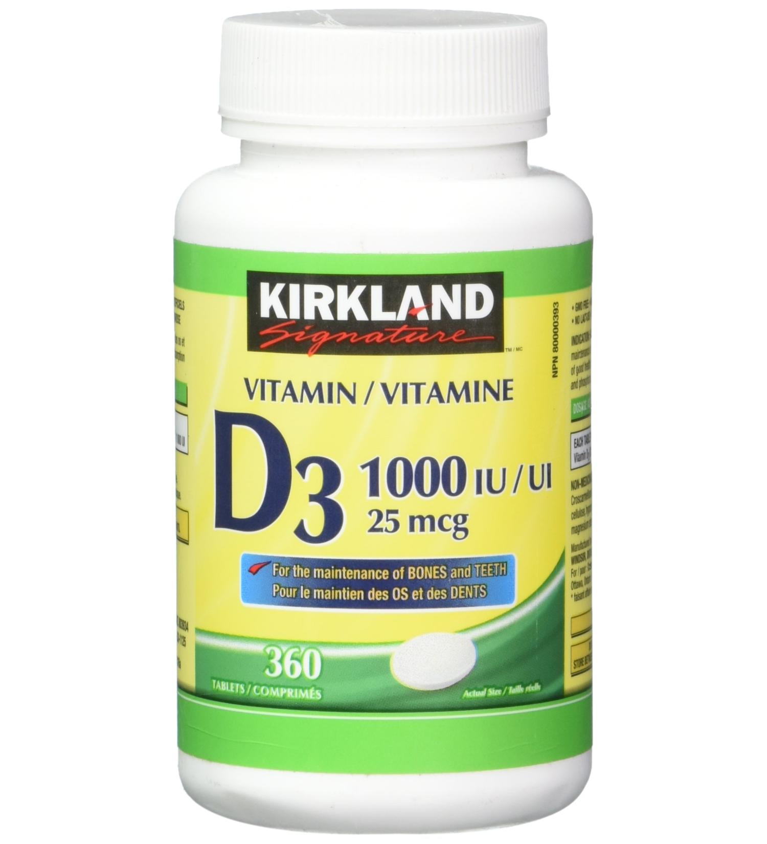 Kirkland Signature Vitamin D3 1000 IU 360 Tablets - 360 Count Pack - Buy Online on GoSupps.com