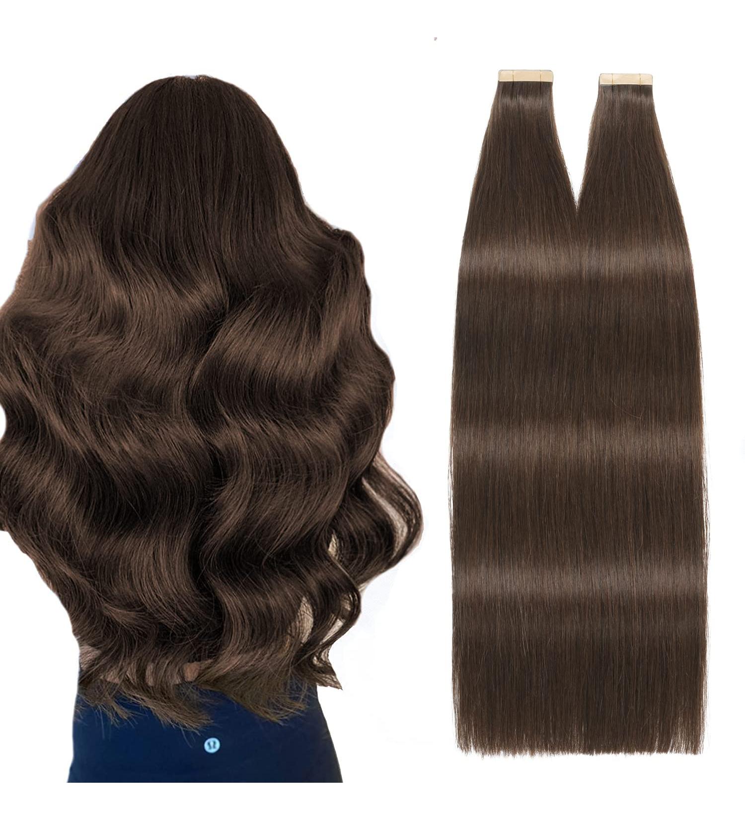 Hotlulana Dark Brown Tape Extensions | 16 Inch Real Human Hair | 40pcs 80g Remy Tape In Extensions #2 - Buy Online on GoSupps.com
