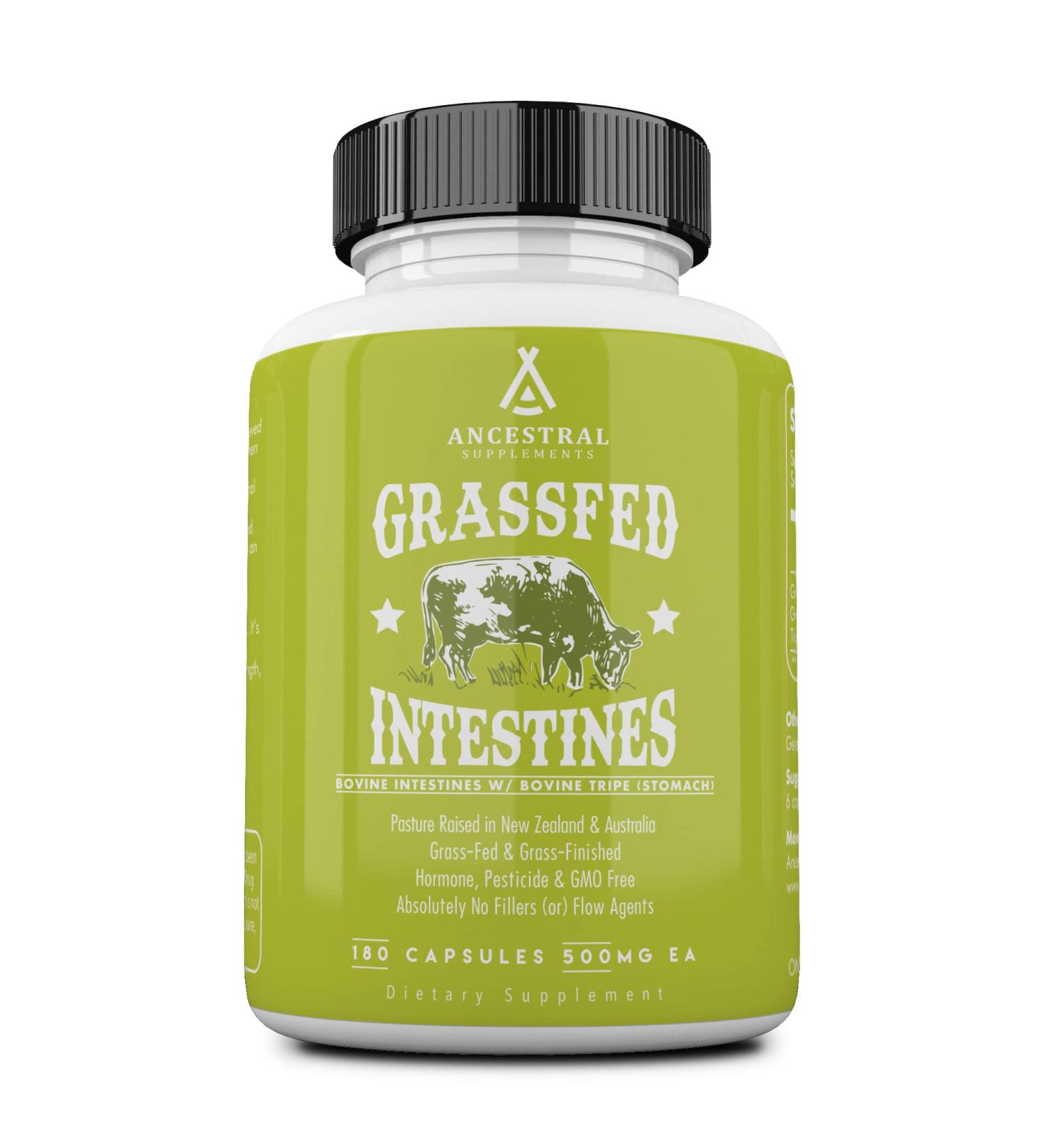Ancestral Supplements Grass Fed Beef Intestines & Stomach (Tripe) 3000mg - Digestion Support Gut Health Non-GMO 180 Capsules - Buy Online on GoSupps.com
