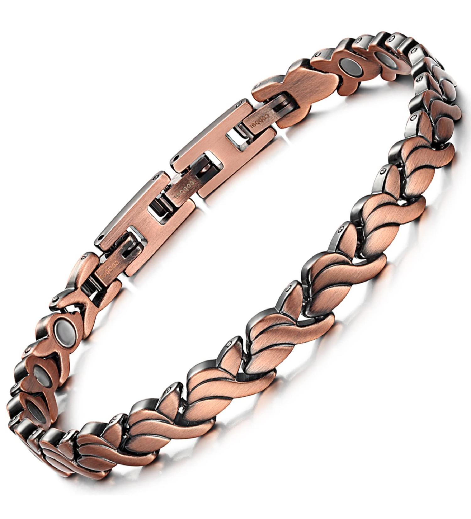 Rainso Elegant Women's Magnetic Therapy Bracelet - Pure Copper Health Benefits | Exquisite 21.5 cm Design - Buy Online on GoSupps.com
