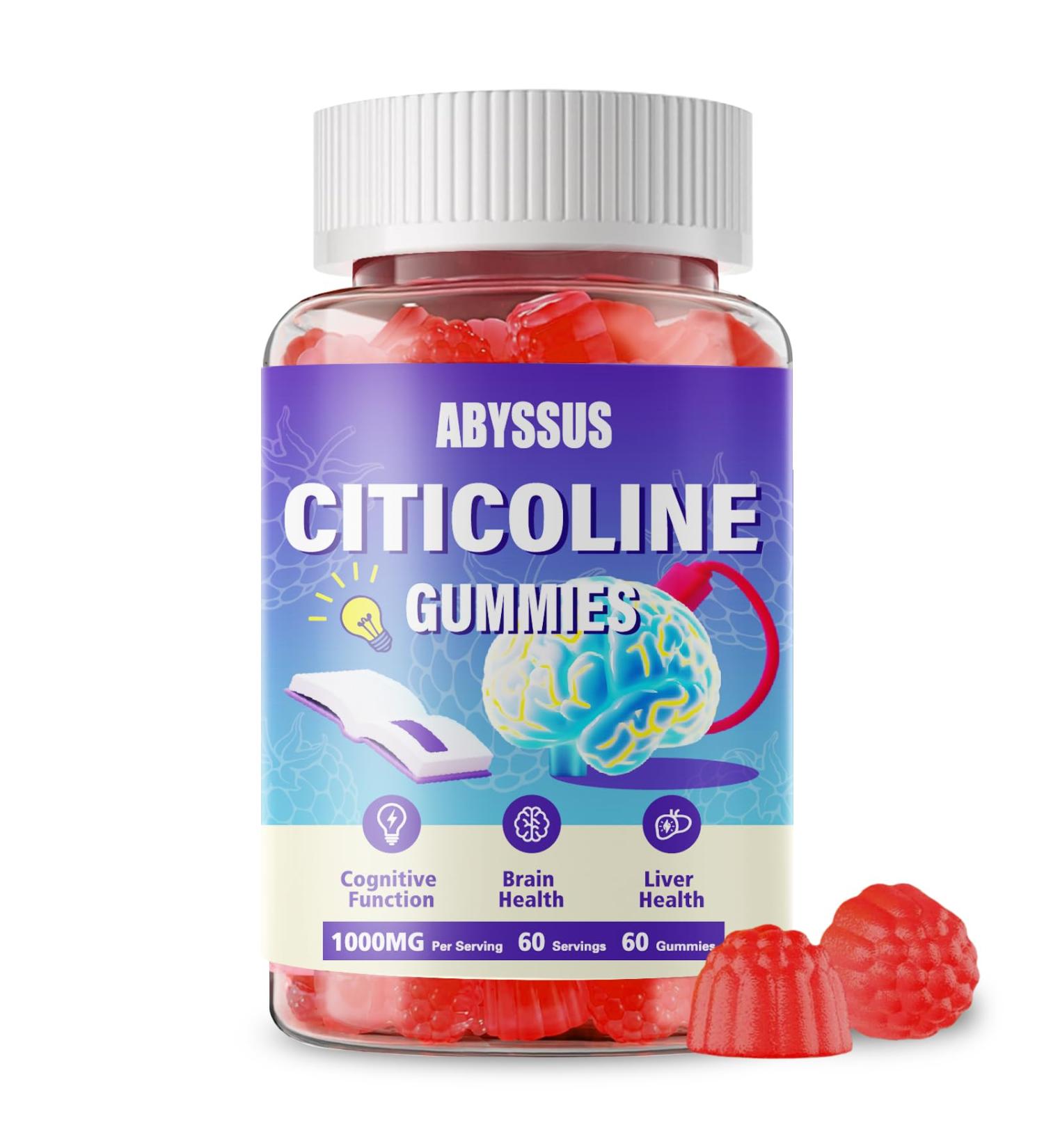 ABYSSUS Citicoline Gummies 1000mg (CDP Choline), Sugar Free Citicoline Supplements for Cognitive & Brain Function, Liver Health, Vegan, 60 Count - Buy Online on GoSupps.com