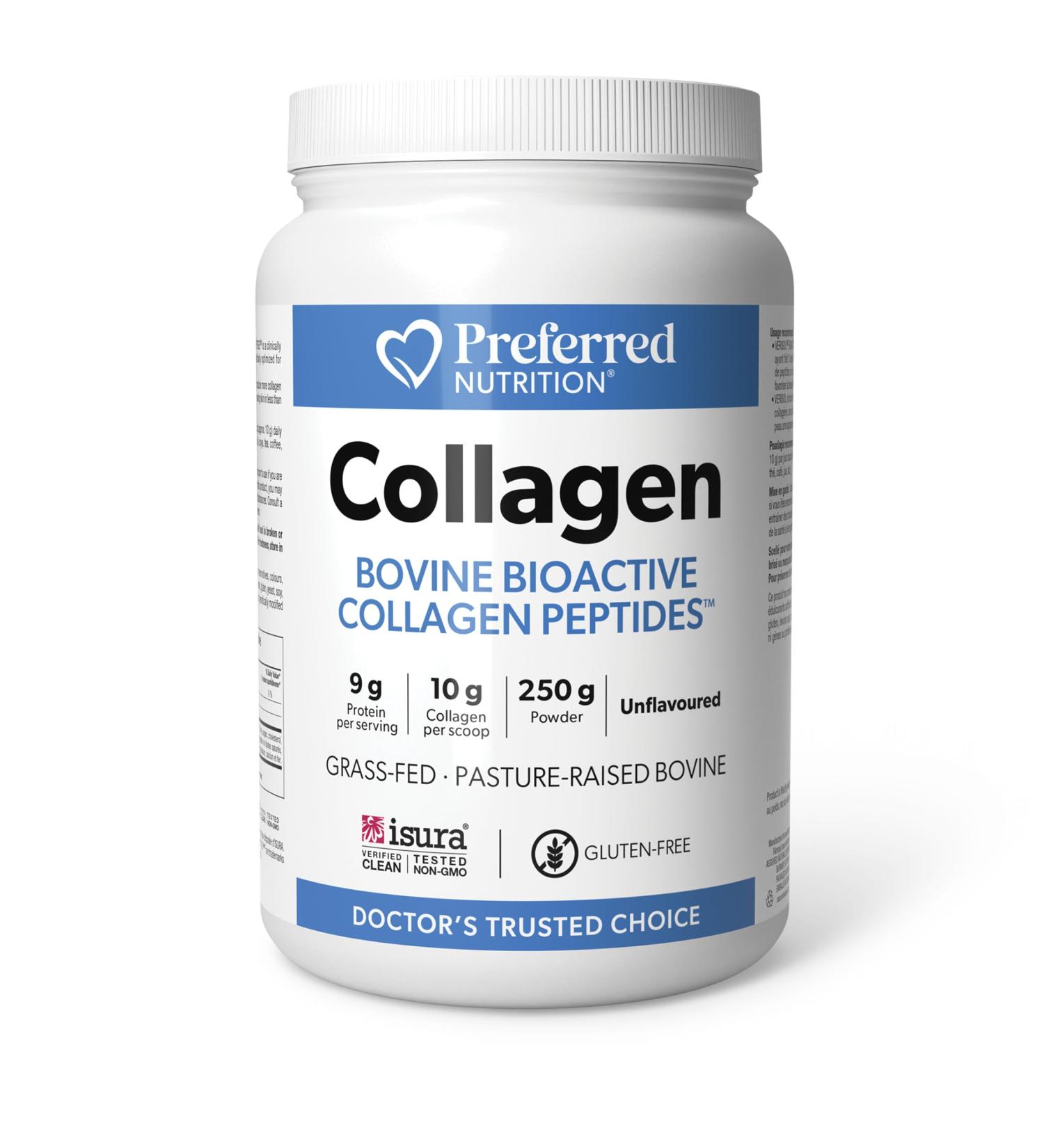 Preferred Nutrition Collagen Powder 250g Unflavoured Bovine Bioactive Collagen Peptides Grass-fed Pasture Raised 10g of Collage per scoop - Buy Online on GoSupps.com