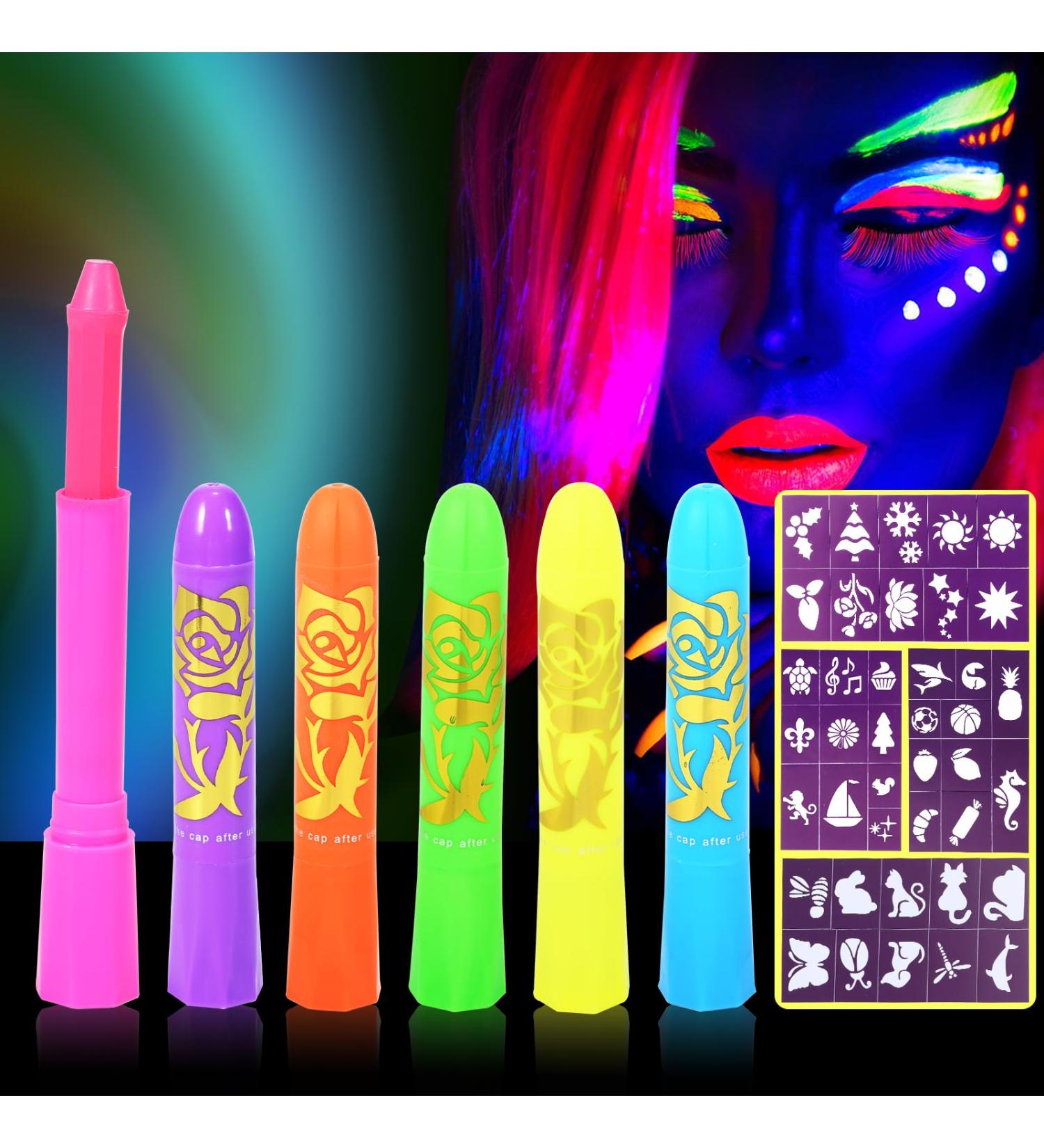 GLEEMEN Neon Face Body Paint Stick 6 Colors UV Blacklight Fluorescent Paint Kit for Adults & Kids - Non Toxic Face Painting Makeup Art Set for Halloween Party & Carnival - Buy Online on GoSupps.com