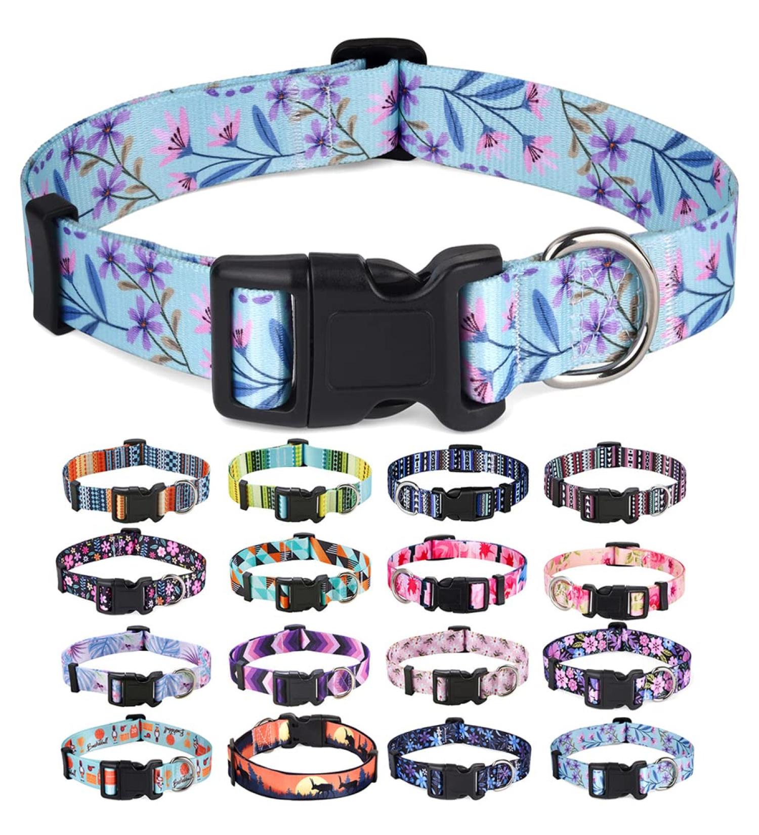 Mihqy Adjustable Dog Collar - Soft & Comfortable Bohemian Design for Small Medium & Large Dogs - Purple Flowers - XS (20-30 cm) - Buy Online on GoSupps.com