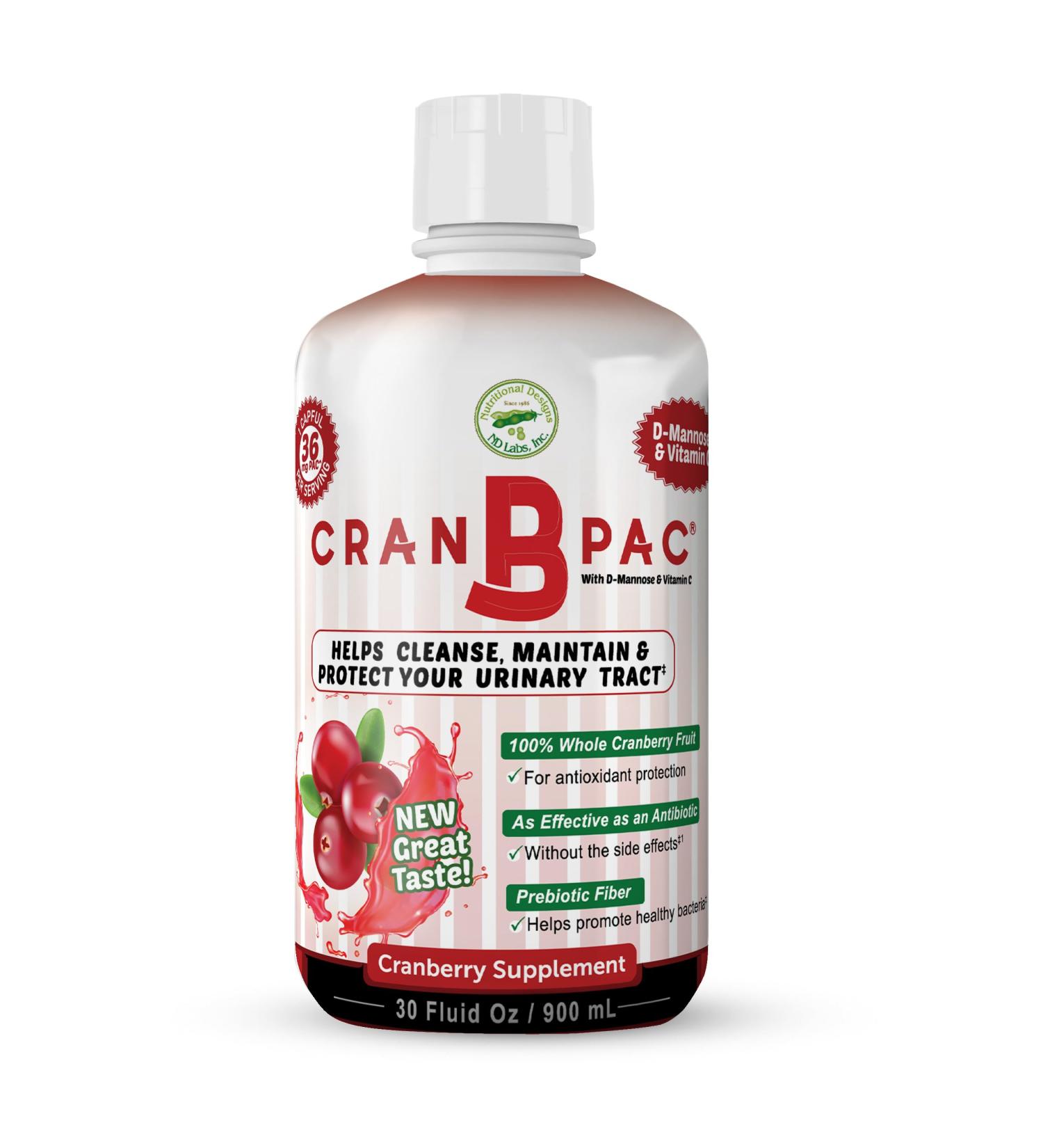 Nutritional Designs Cran-B-PAC Cranberry Supplement, UTI Prevention, Urinary Tract Health for Women Cranberry Concentrate Liquid with Vitamins, Natural & Non GMO, 36mg PAC Per oz, 30 Oz Bottle - Buy Online on GoSupps.com