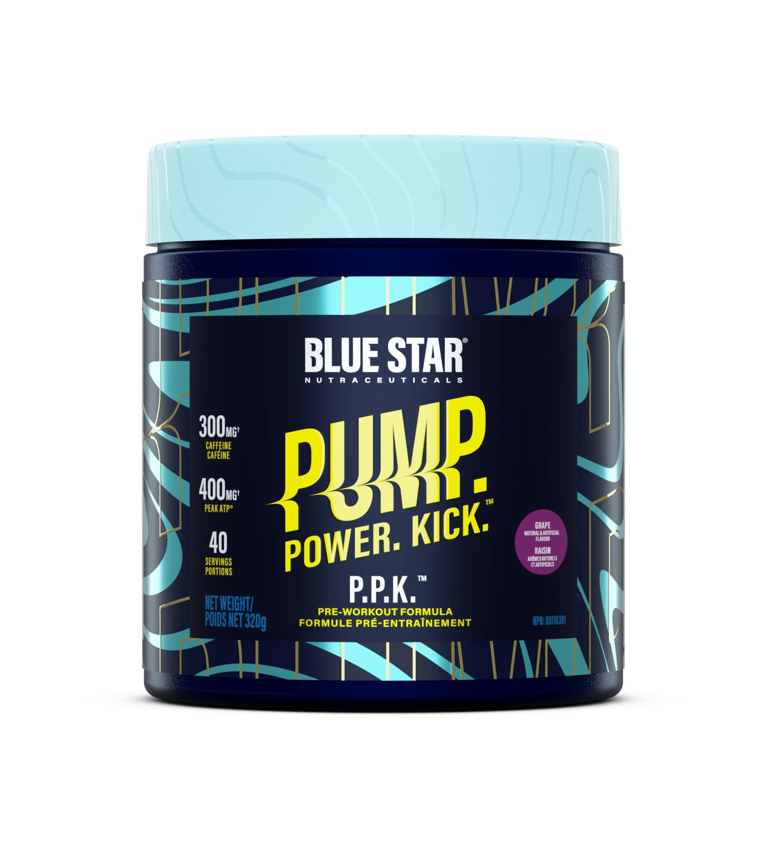 Blue Star Nutraceuticals P.P.K. Pre Workout Supplement - Energy Booster Nitric Oxide NO2 Booster Muscle Pumps & Hydration Support - Works After 1 Serving - 40 Servings (Grape) - Buy Online on GoSupps.com