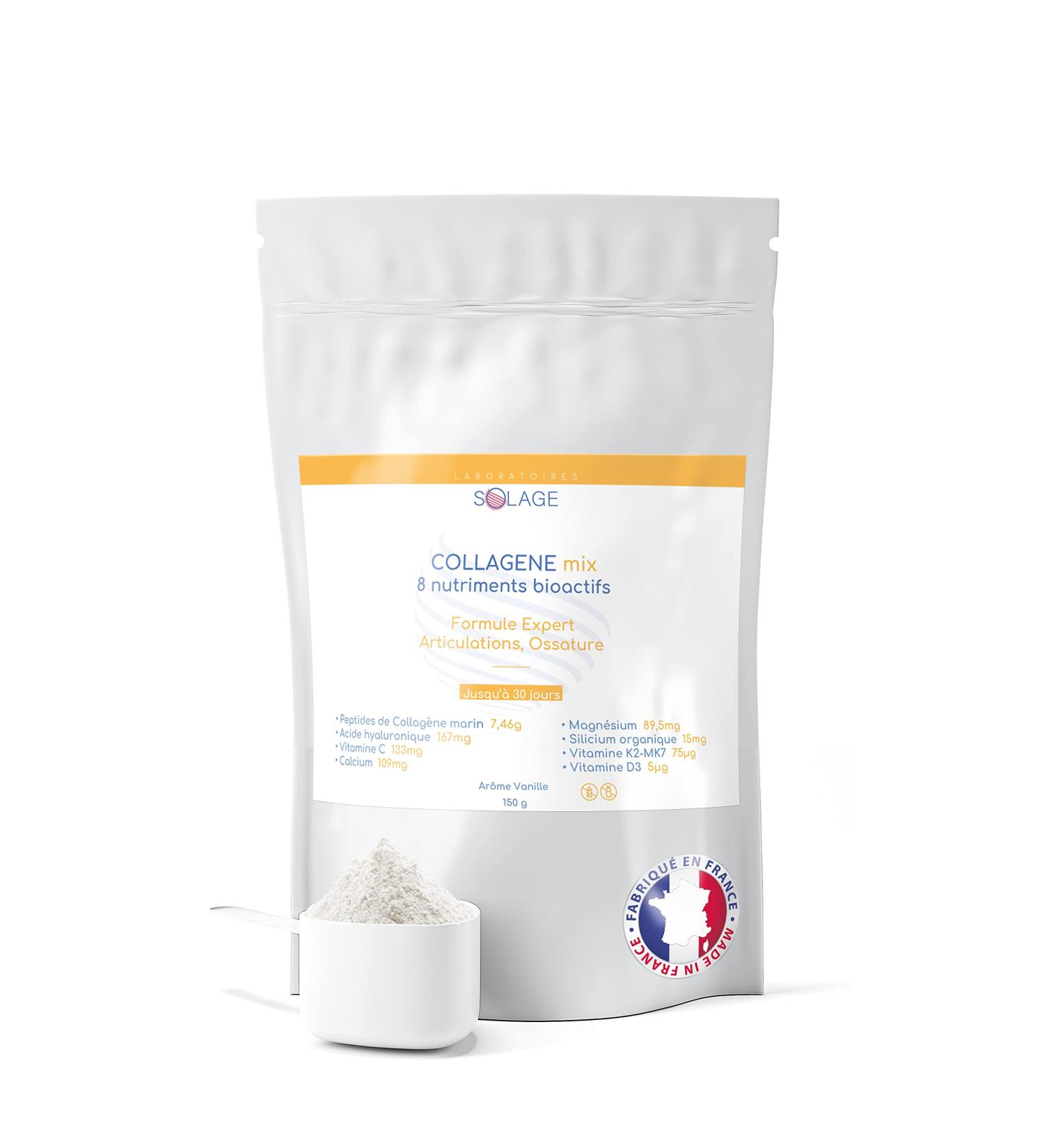 COLLAGEN MIX - Marine Collagen Peptides + Hyaluronic Acid - 8 Bio Active Elements. Flexibility of Skin Joints and Muscles - Food Supplement Made in France. SOLAGE - Buy Online on GoSupps.com