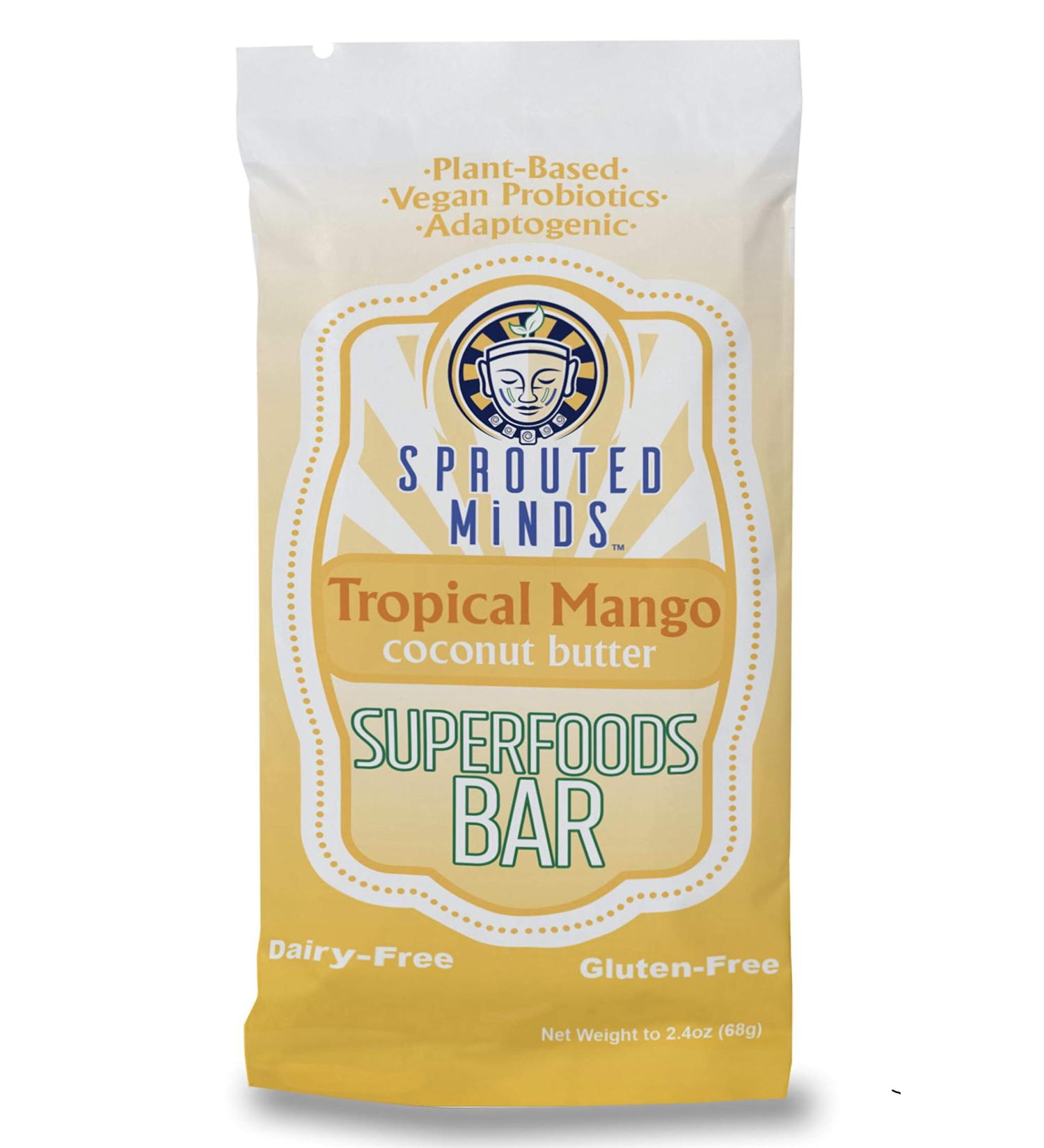 Sprouted Minds Refrigerated Protein Bar Sweet Mango Vegan Probiotic Gluten Free Non GMO 2.4 oz Bars 6 Count