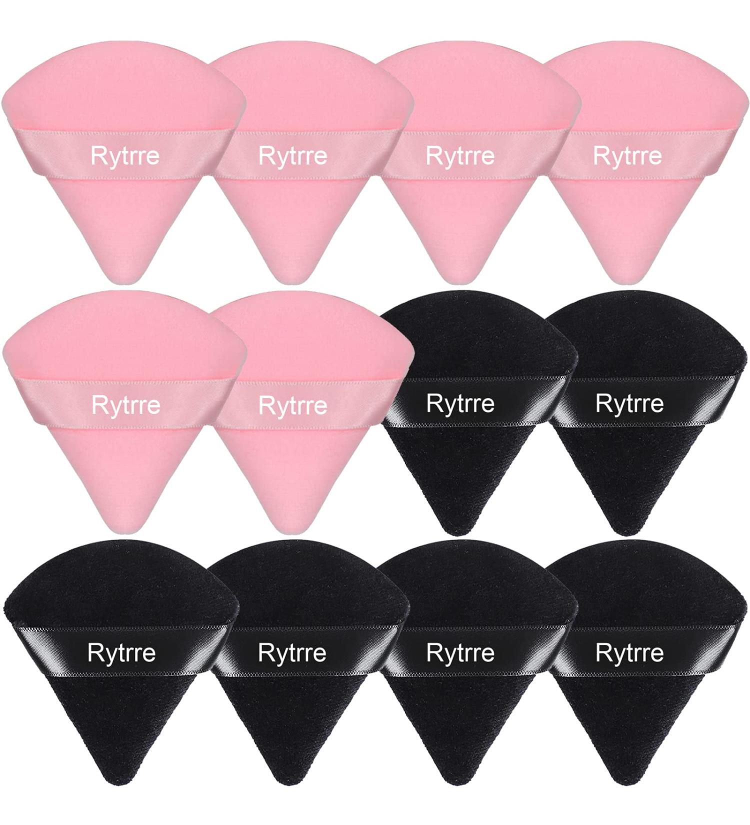Rytrre 12 Pieces Triangle Powder Puff Set - Soft Velour Makeup Sponges for Loose Powder & Foundation - Stocking Stuffers Gift for Women - Black and Pink - Buy Online on GoSupps.com