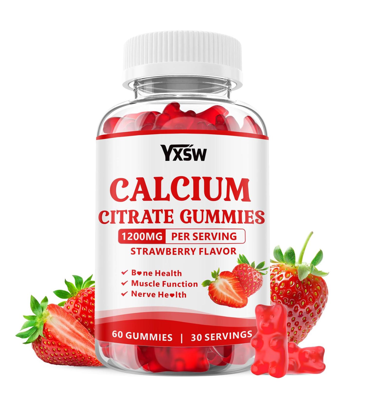 Calcium Citrate Gummies 1200mg Chewable Calcium Supplement for Women & Men Sugar Free Calcium for Bone Muscle & Immune Support Gluten Free Vegan Non-GMO Strawberry Flavor 60 Count 60 Count (Pack of 1) - Buy Online on GoSupps.com