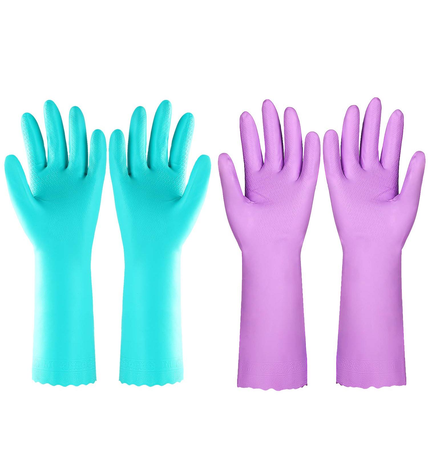 Latex-Free Reusable Kitchen Cleaning Gloves with Cotton Lining - Non-Slip Swirl Grip for Dishwashing (2 Pairs, Purple & Blue, Large) - Buy Online on GoSupps.com