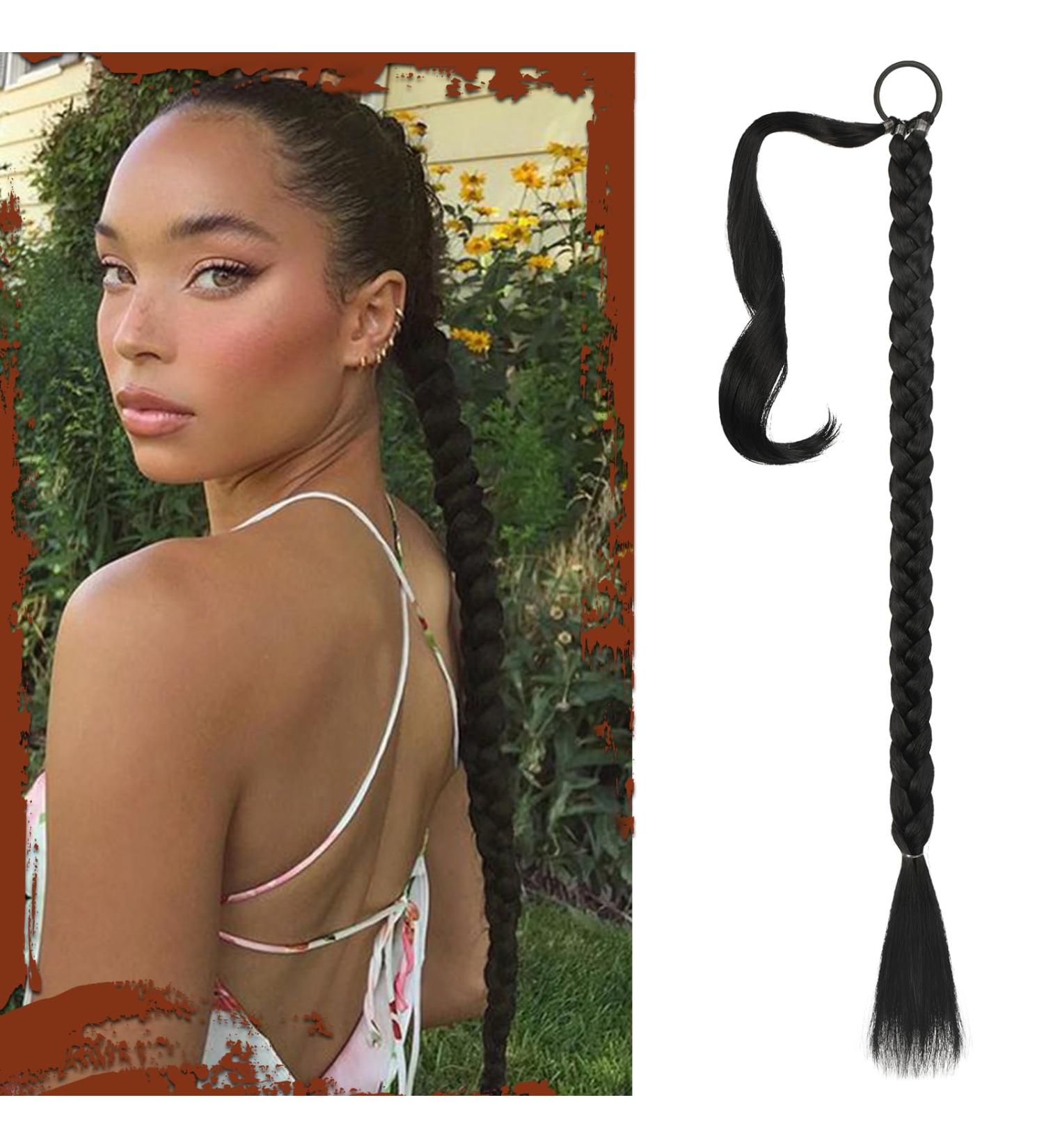 Sofeiyan Long Braid Ponytail Extension with Hair Tie Straight Sleek Wrap Around Hair Extensions Braid Pony Tail Fluffy Natural Soft Synthetic Hairpieces for Women Daily Wear 30 inch-Black 30 Inch (Pack of 1) Black - Buy Online on GoSupps.com