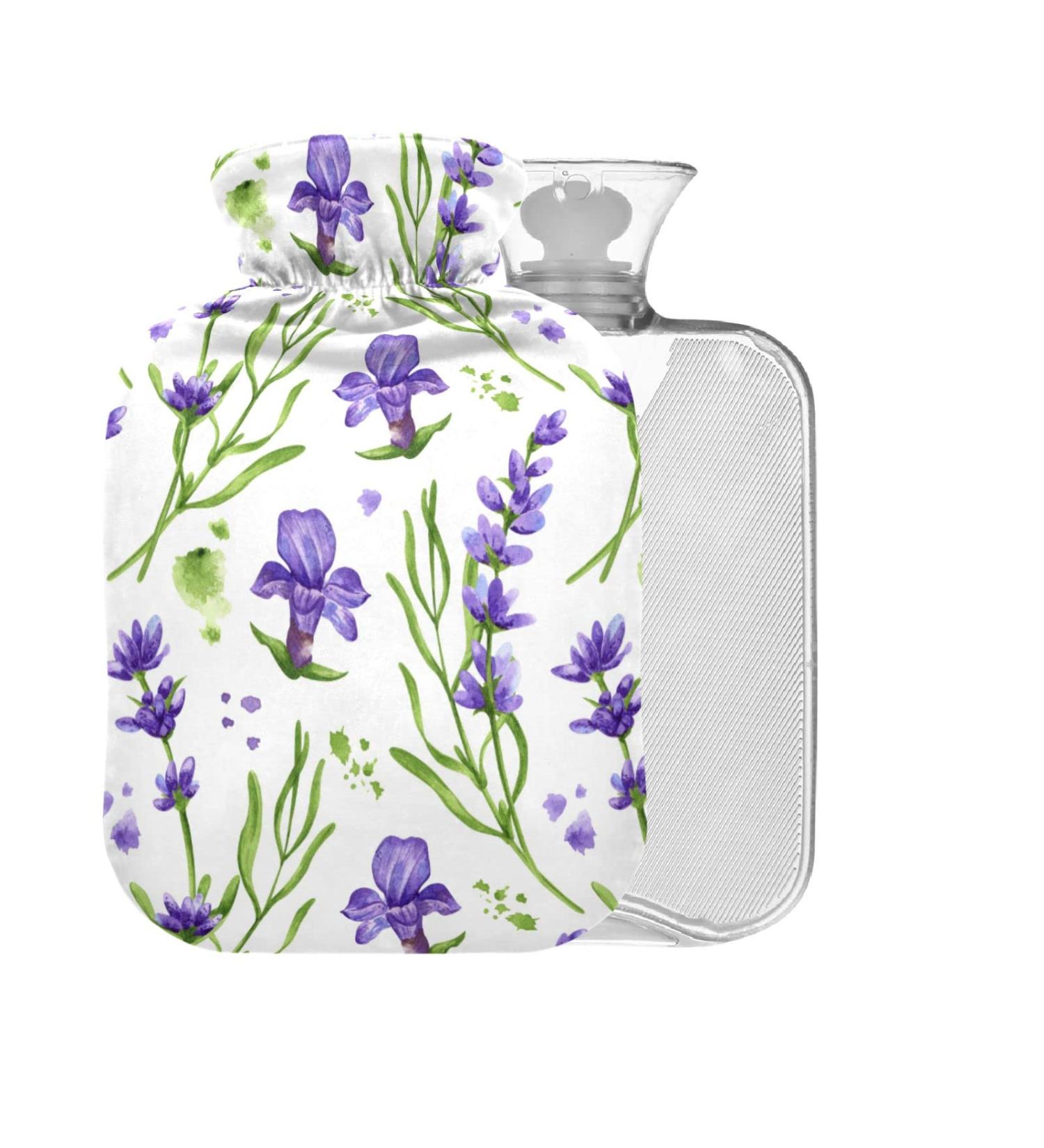 Purple Lavender Hot Water Bottle with Lid - 1L Small BPA-Free - Pain Relief & Cold Compress - Buy Online on GoSupps.com