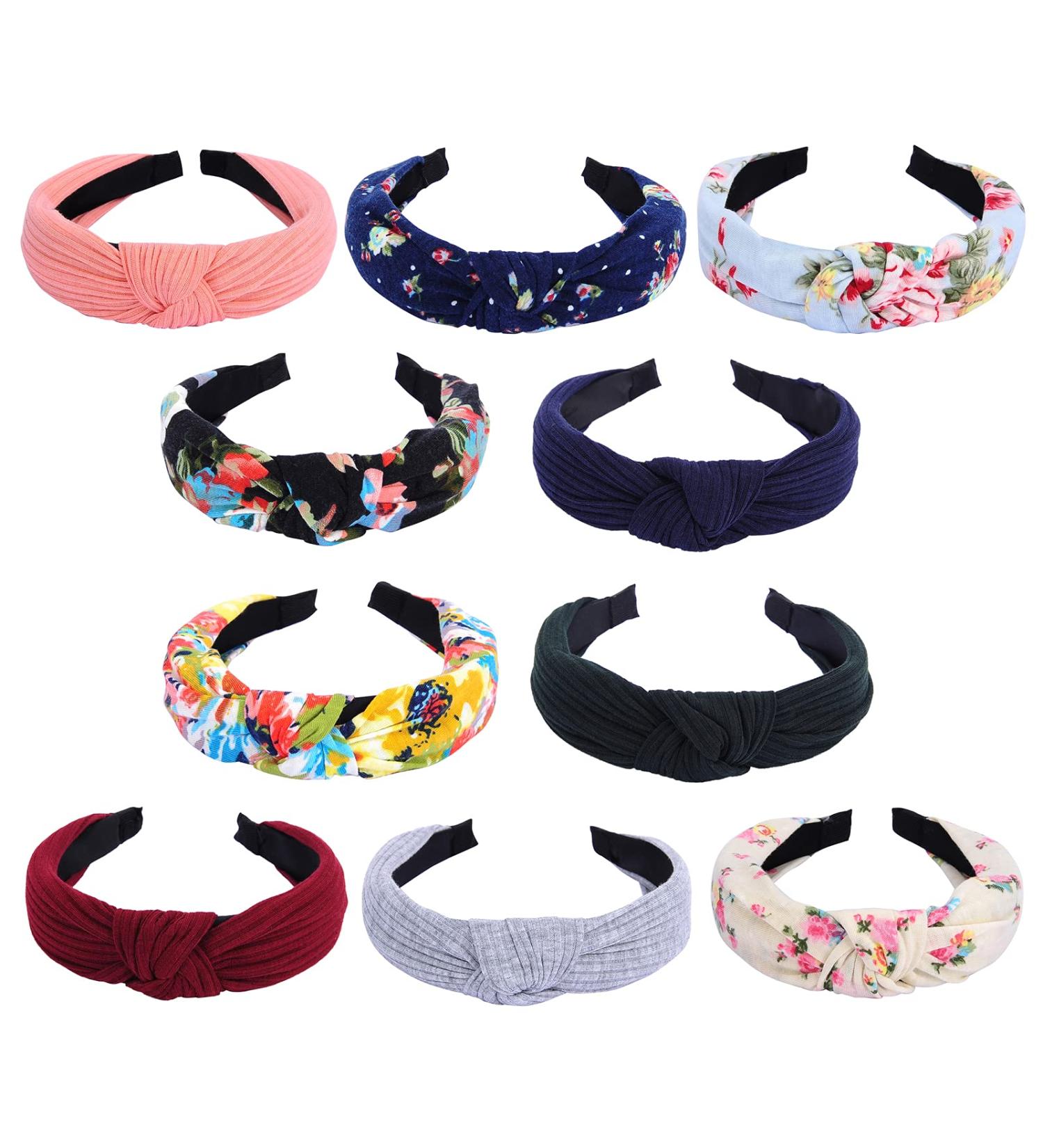 Set of 10 Fashion Knot Turban and Wide Headbands for Women and Girls - 5 Colors included - Buy Online on GoSupps.com