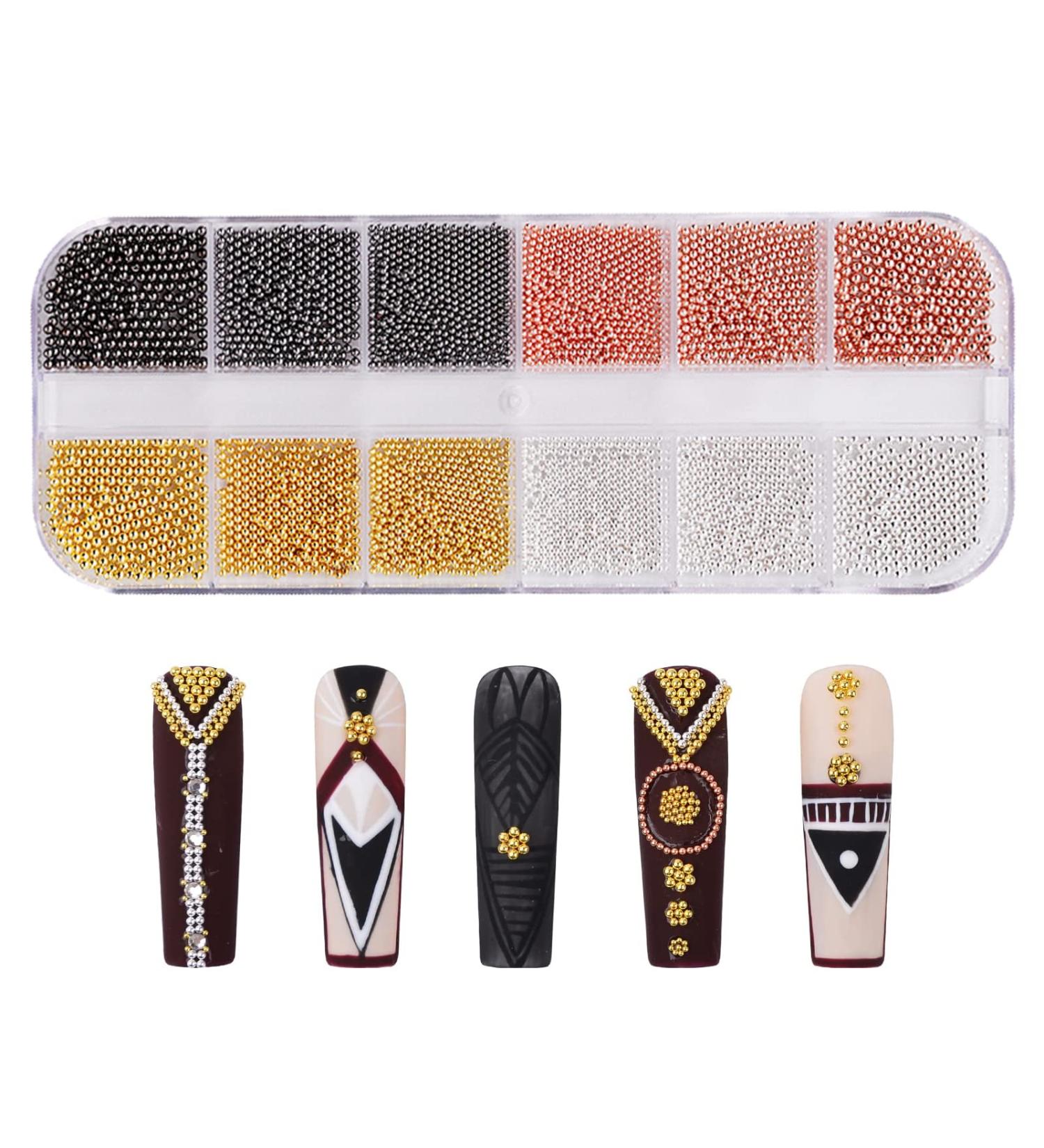 Nail Art Beads - Mixed Color Mini Caviar Beads for 3D Nail Decor - DIY Manicure Accessories - Gold, Silver & Rose Gold - Buy Online on GoSupps.com