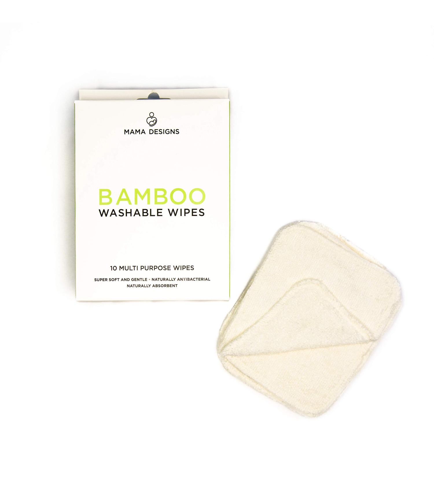 Mama Designs Bamboo Reusable Baby Wipes - 10 Pack | Eco-Friendly & Antibacterial Baby Cloths for Delicate Skin - Buy Online on GoSupps.com