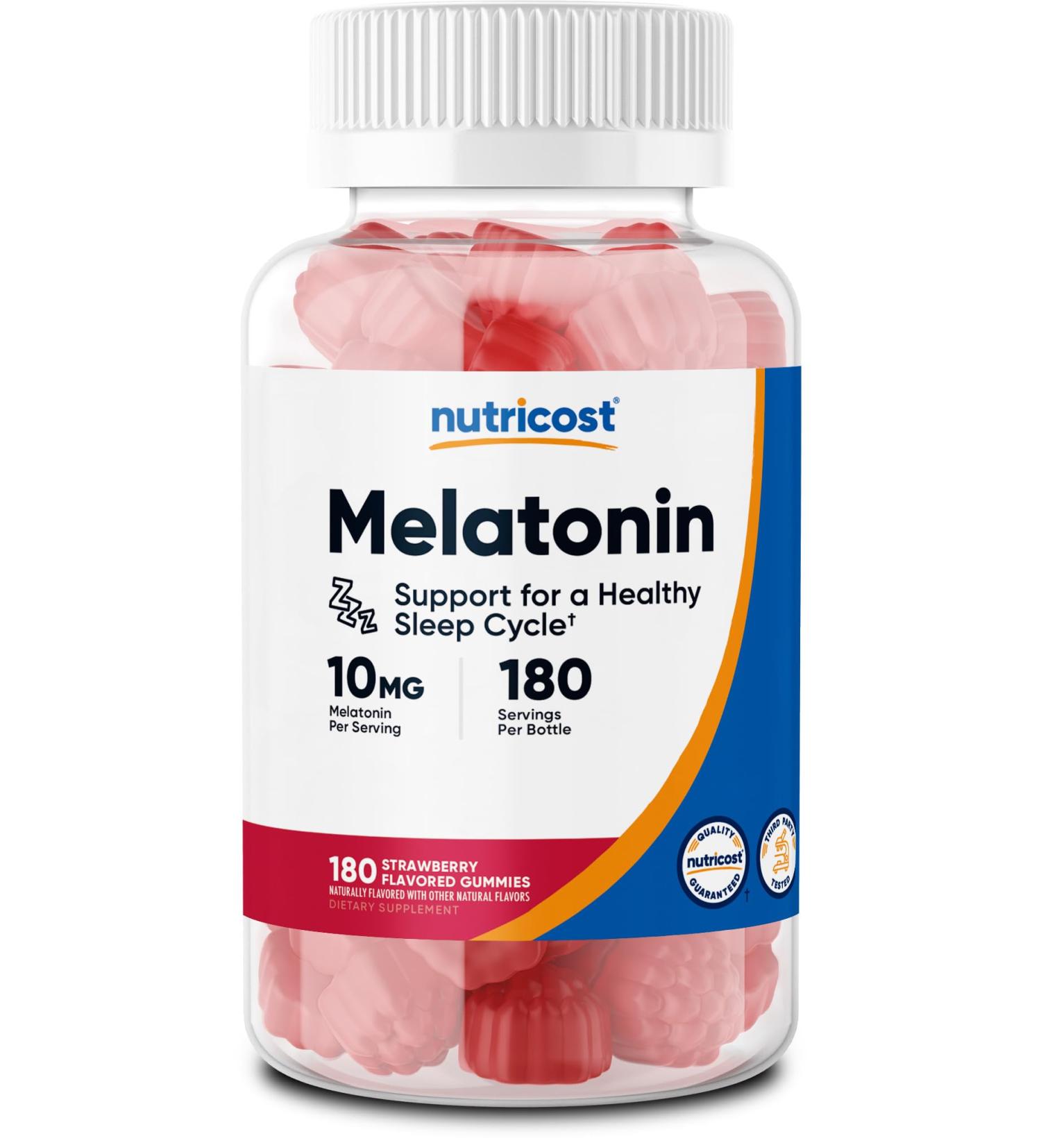 Nutricost Melatonin 10mg 180 Gummies Strawberry Flavored - Gluten Free Non-GMO No Corn Syrup - Buy Online on GoSupps.com