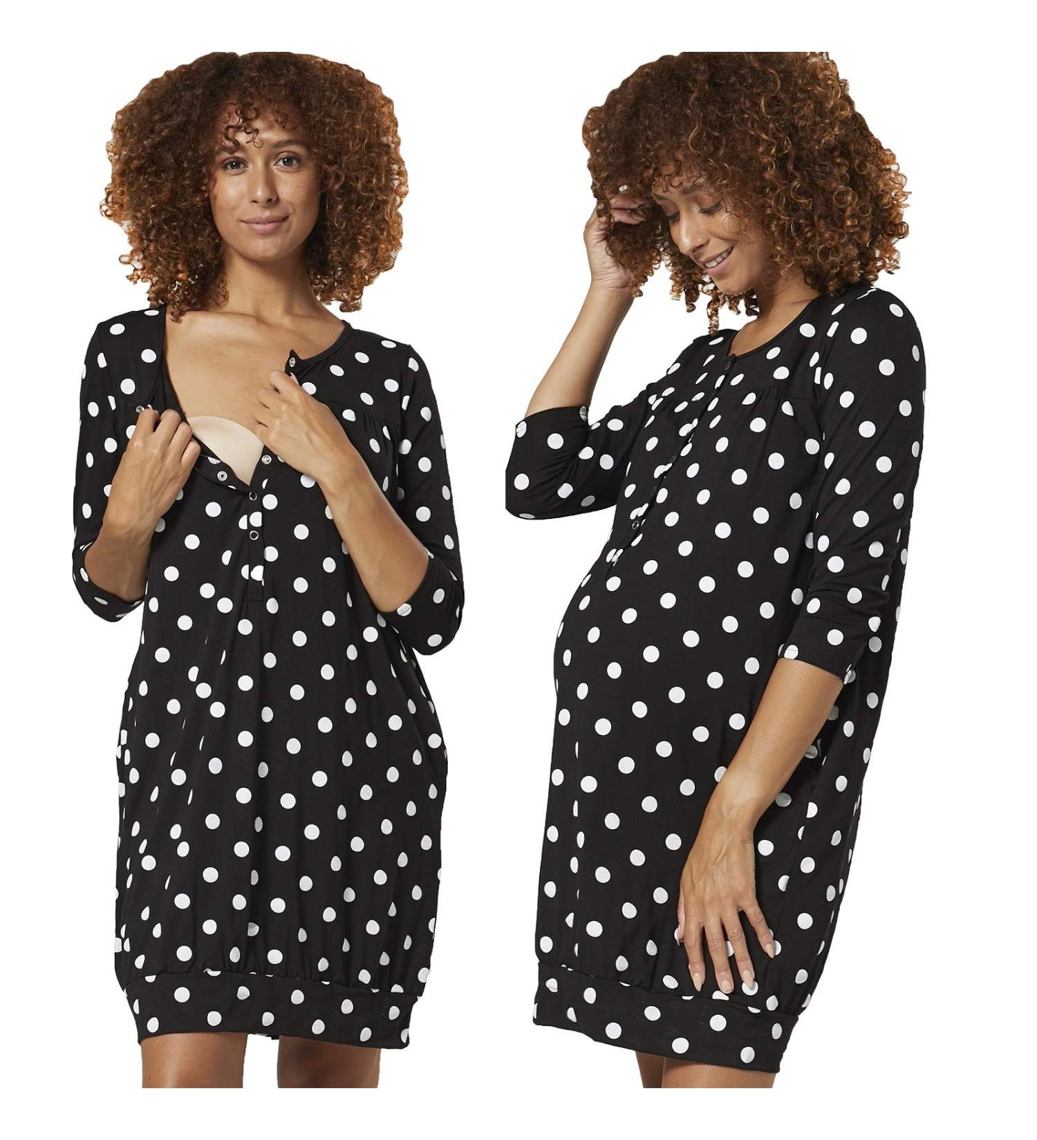 HAPPY MAMA Maternity Nursing Hospital Gown 1078 Black With Dots - Size 10-12 - Buy Online on GoSupps.com