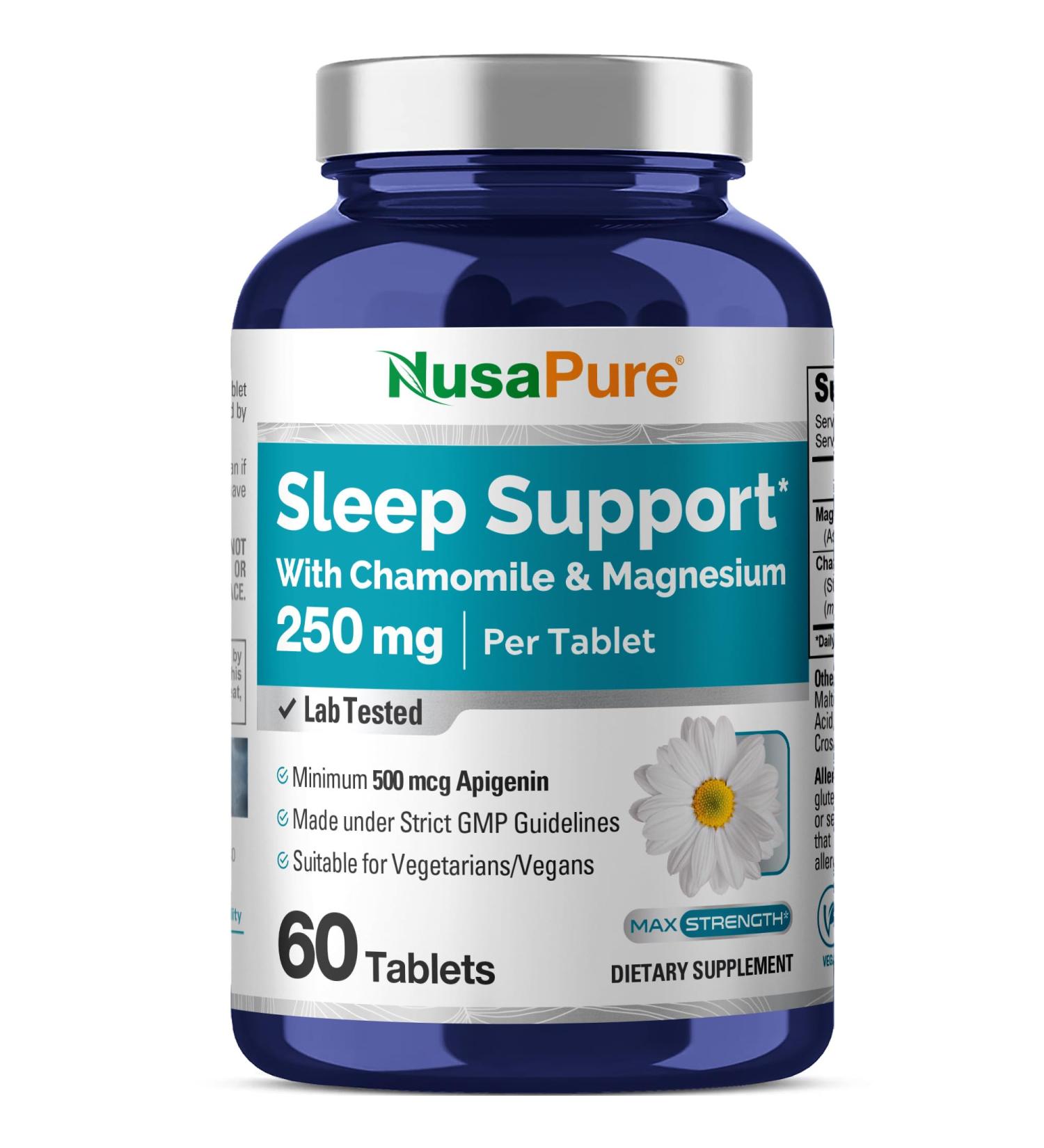 NusaPure Sleep Support with Chamomile & Magnesium 250 mg 60 Per Tablet Vegetarian/Vegan Non-GMO - Buy Online on GoSupps.com