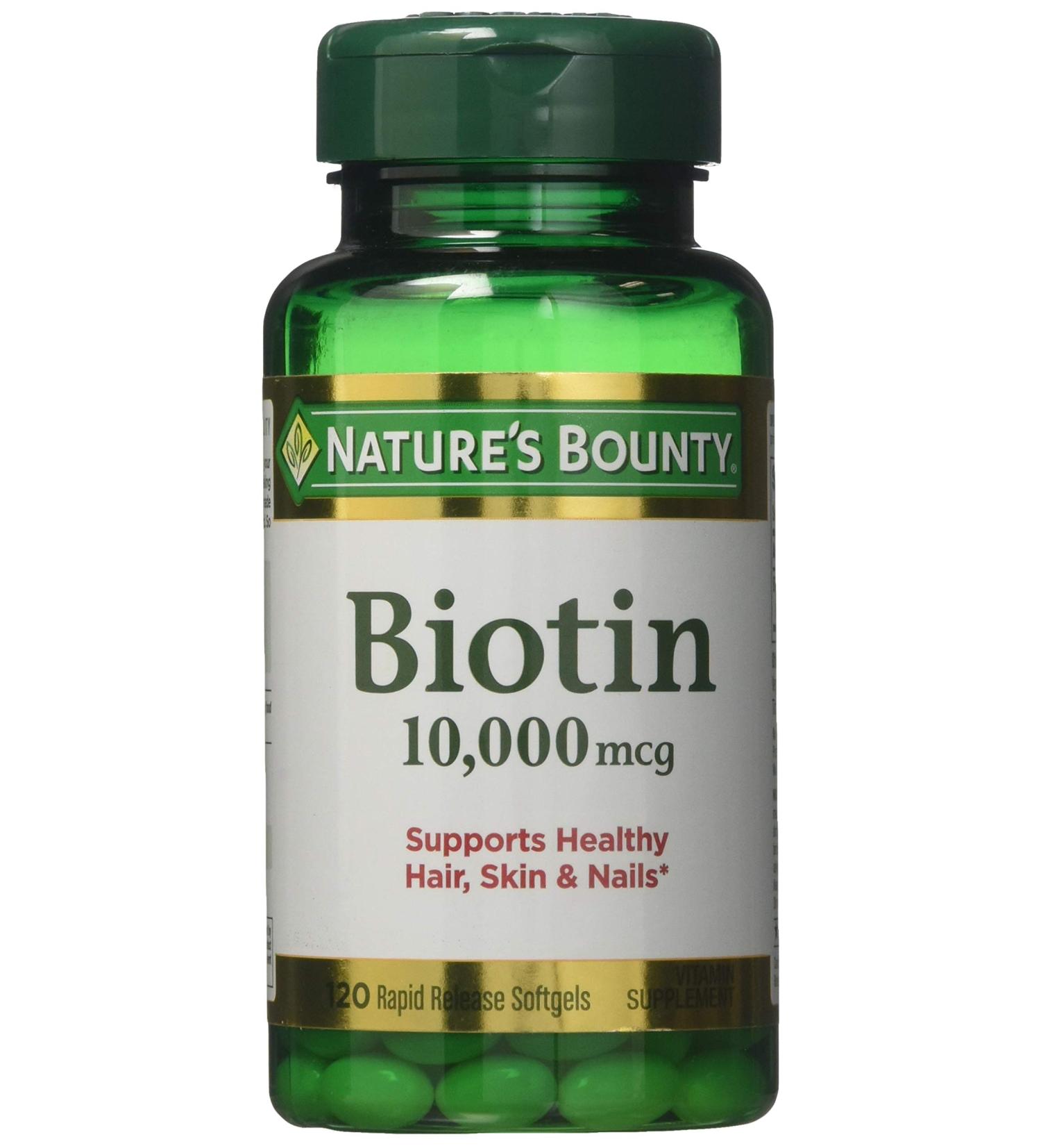 Nature's Bounty Biotin 10000 mcg - 120 Rapid Release Softgels for Healthy Hair, Skin & Nails - Buy Online on GoSupps.com
