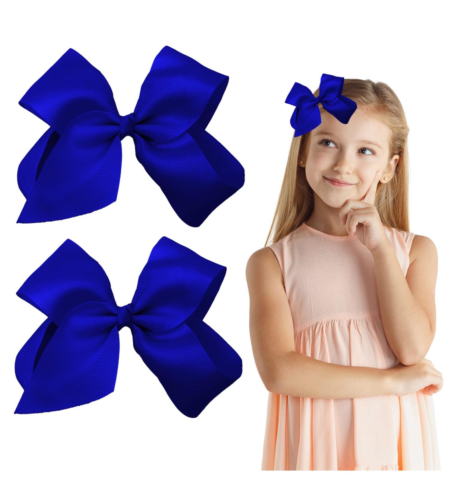 Blue Ribbon Hair Bow Clips 6 Inch - Fashionable Hair Barrettes for Girls, Women, Toddlers - Christmas Hair Pins Alligator Clips - Wedding Birthday Hair Accessories - A3HDJFJ - Buy Online on GoSupps.com