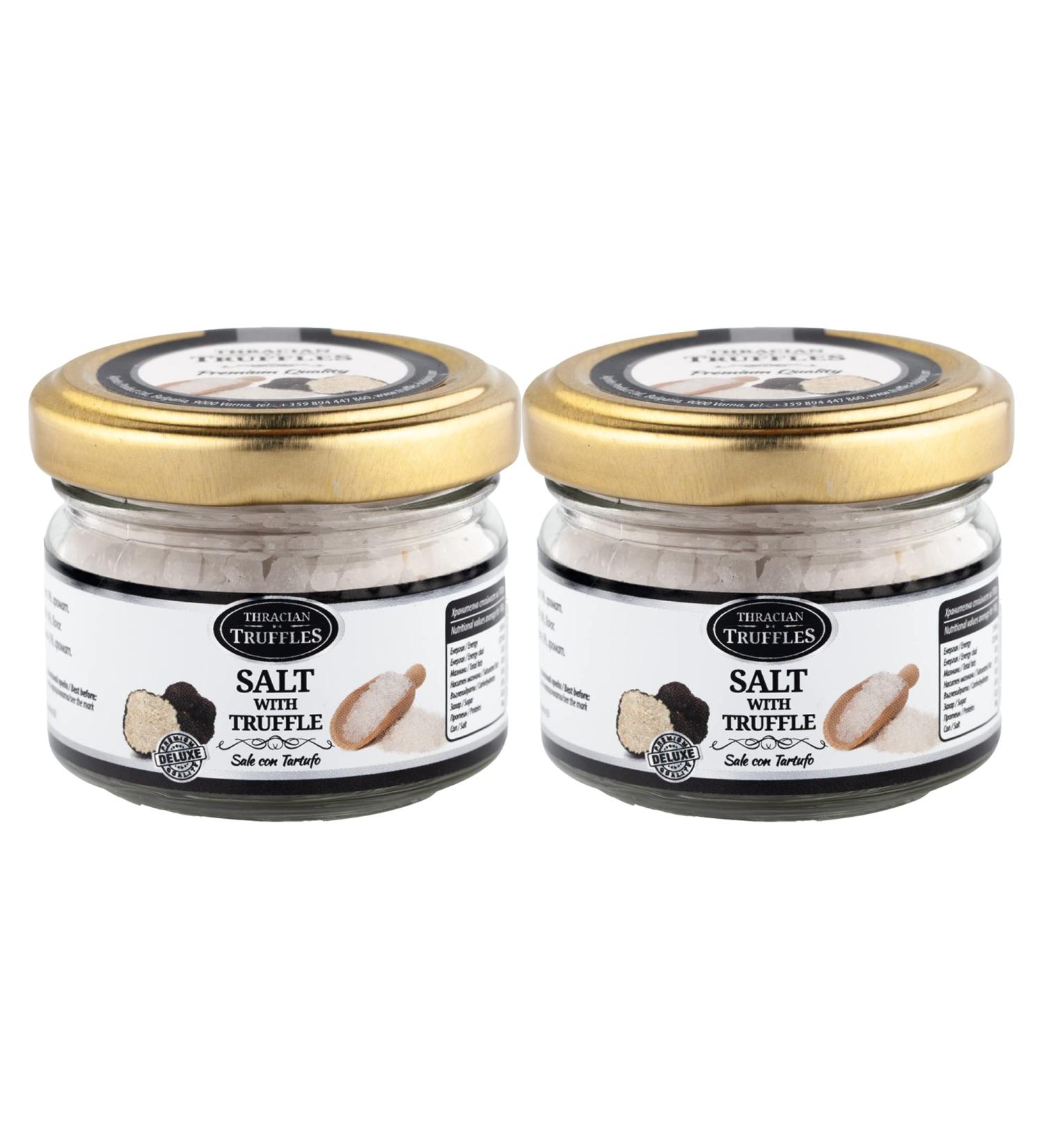 Black truffle salt Sea salt with truffles Truffle Flavoured Gourmet salt Black truffle condiment seasoning with truffle Sale con Tartufo 2 x 60g glass jars - Buy Online on GoSupps.com