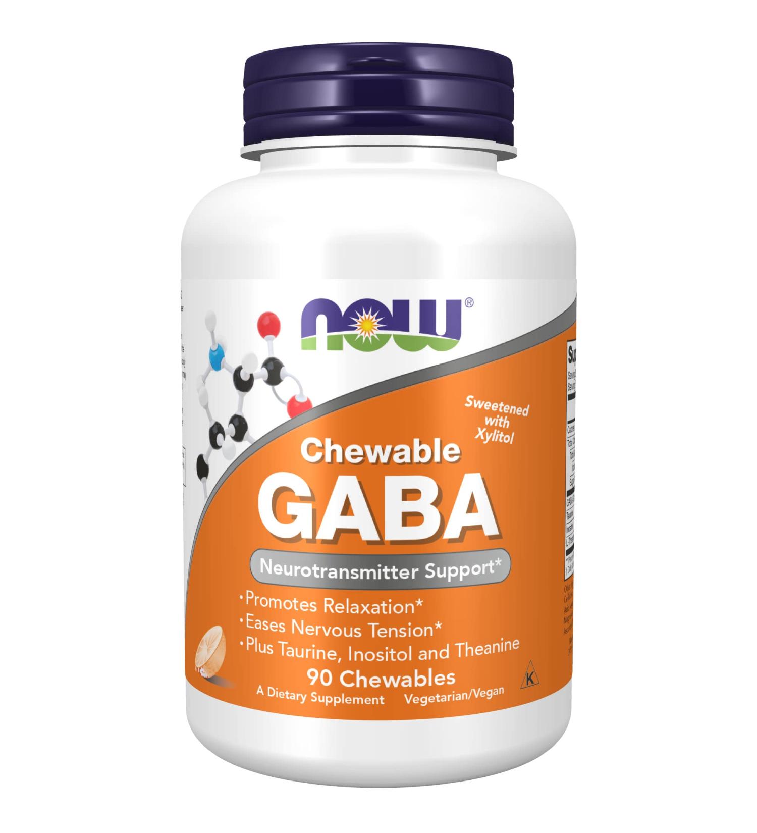 Now Foods Chewable GABA - Natural Orange Flavor, 90 Chewables for Relaxation & Stress Relief - Buy Online on GoSupps.com