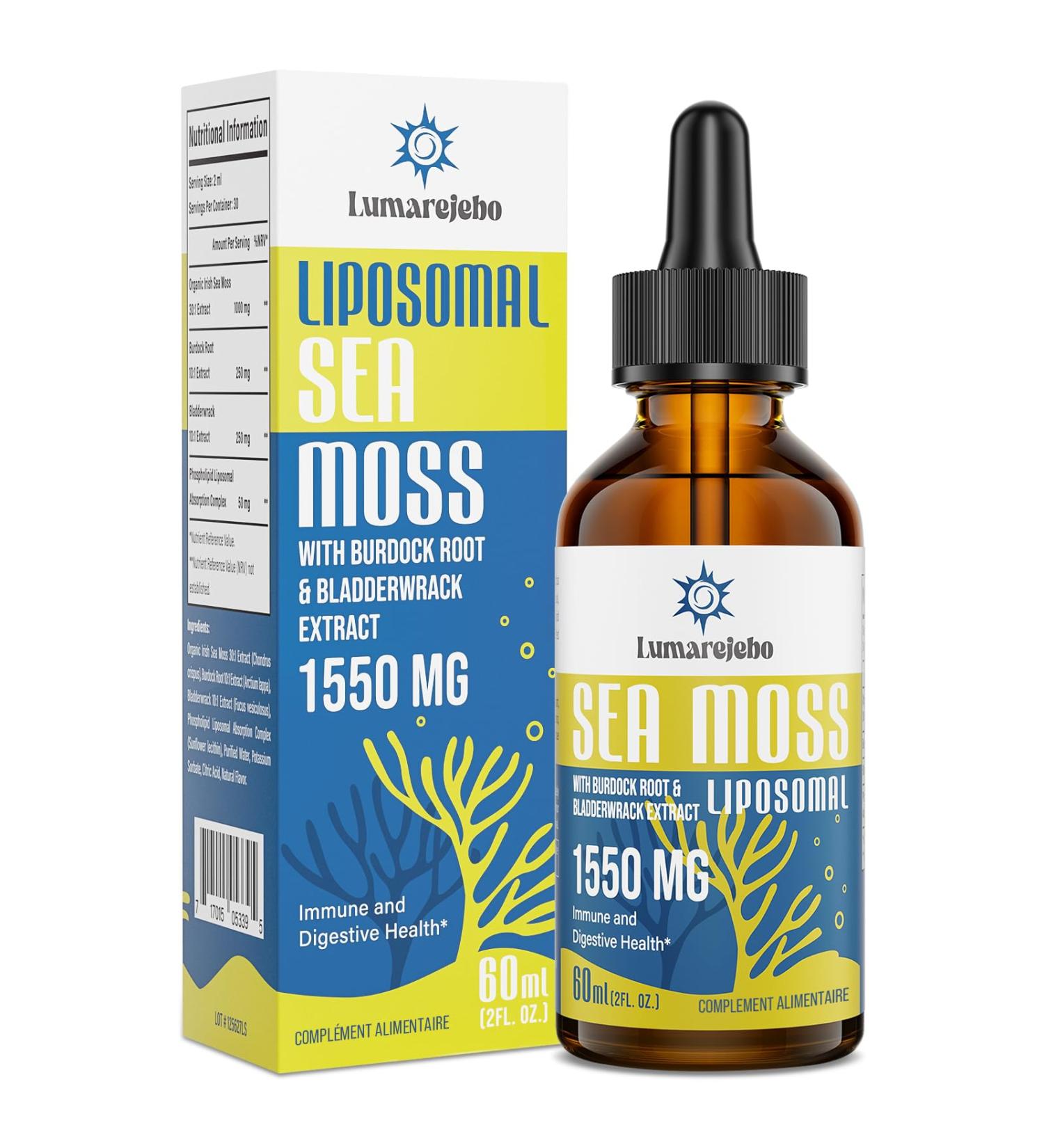 Lumarejebo Liposomal Irish Sea Moss Drops 1550 mg With Burdock Root Extract and Fucus 4 Times Stronger Than Pills and Gels Natural Vitamin Supplements (Pack of 1) - Buy Online on GoSupps.com