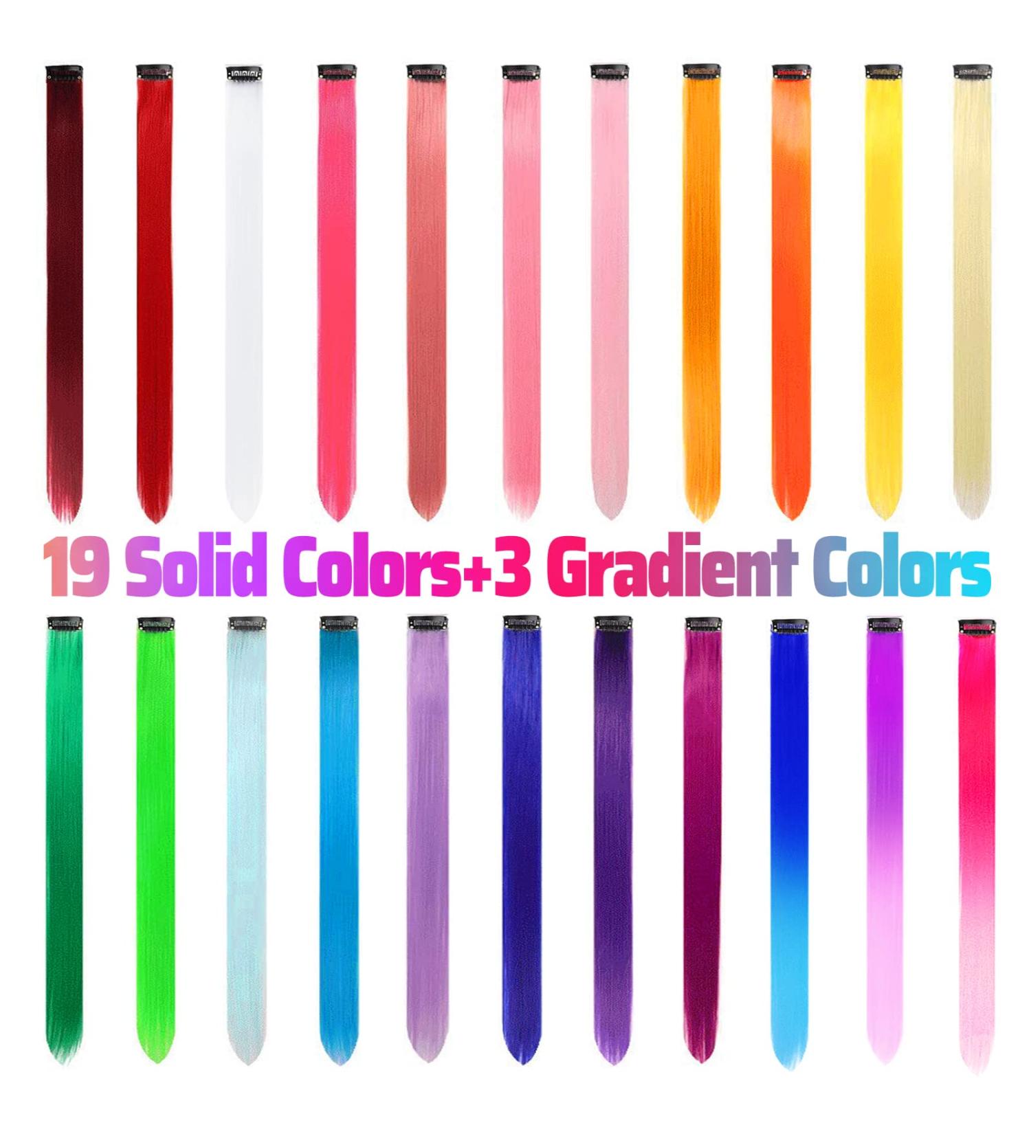 22 PCs Rainbow Hair Extensions Clip In - 22 Inch Colorful Straight Highlights for Girls & Women | Party Hair Accessories - Buy Online on GoSupps.com
