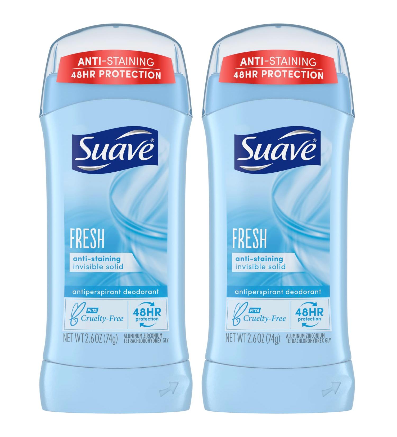 Suave Deodorant for Women Fresh Invisible Solid Antiperspirant Deodorant Stick 48H Protection Anti-Staining Cruelty-Free Scented 2.6 Oz (Pack of 2) - Buy Online on GoSupps.com