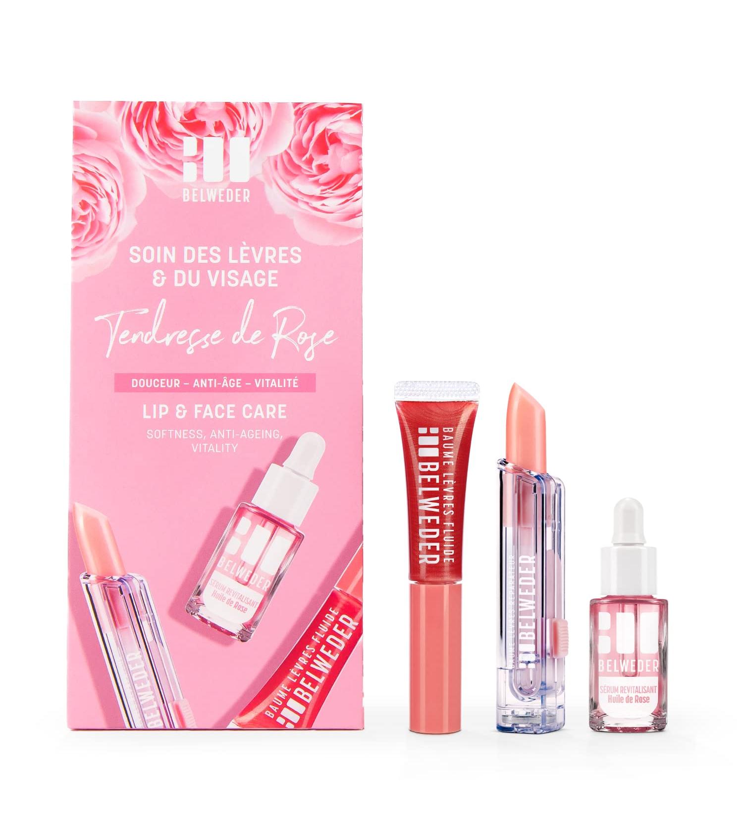 Belweder Tendresse de Rose Lip and Face Care Set | Revitalizing Serum Rose Oil Fluid Balm & Repair Lip Balm | 7.5 ml 7 ml 3.5 g - International Shipping - Buy Online on GoSupps.com