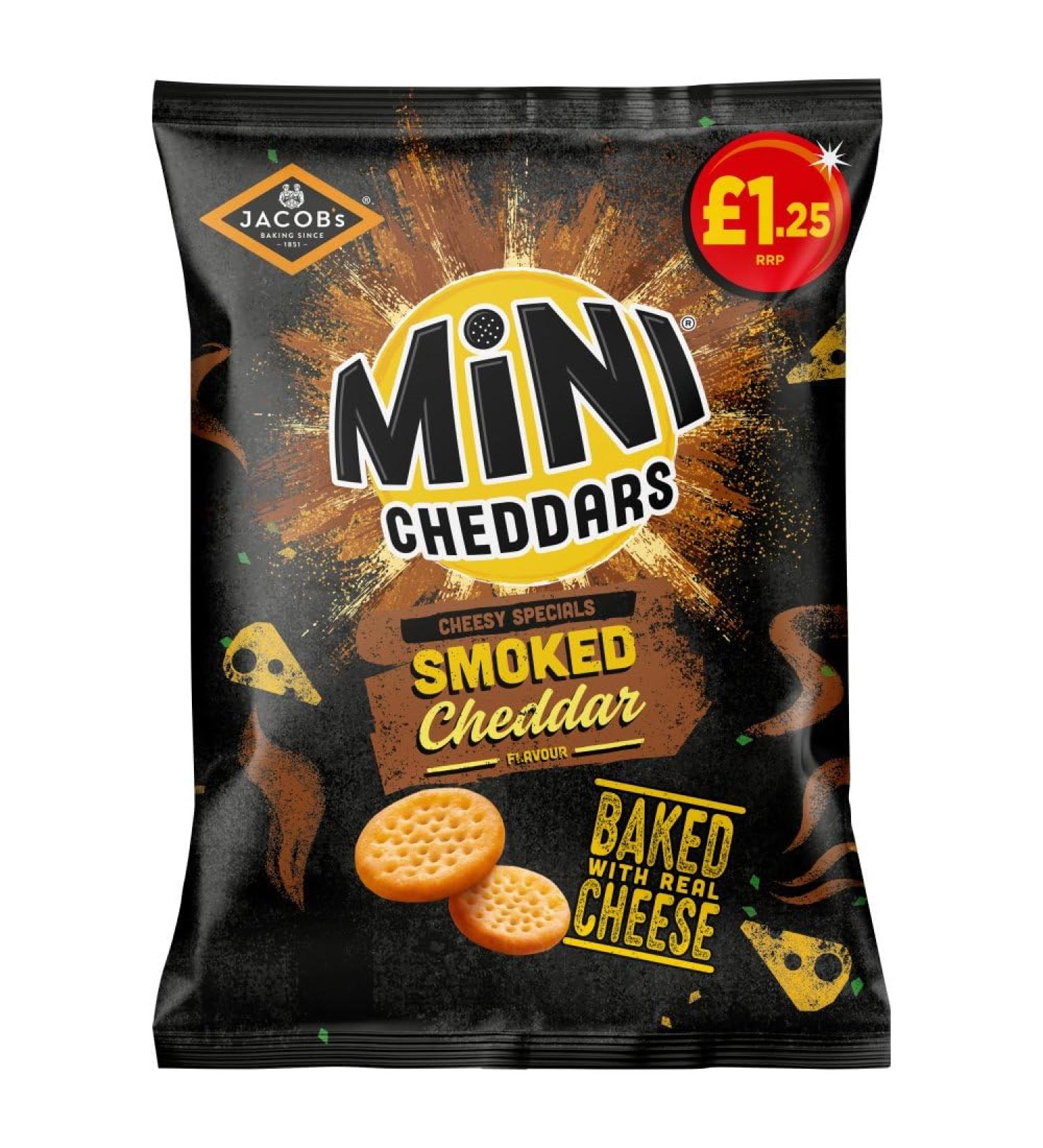Jacob's Mini Cheddars SMOKED CHEDDAR Crisps 15 x 90g PMP Packs || Baked in Real Cheese Biscuits