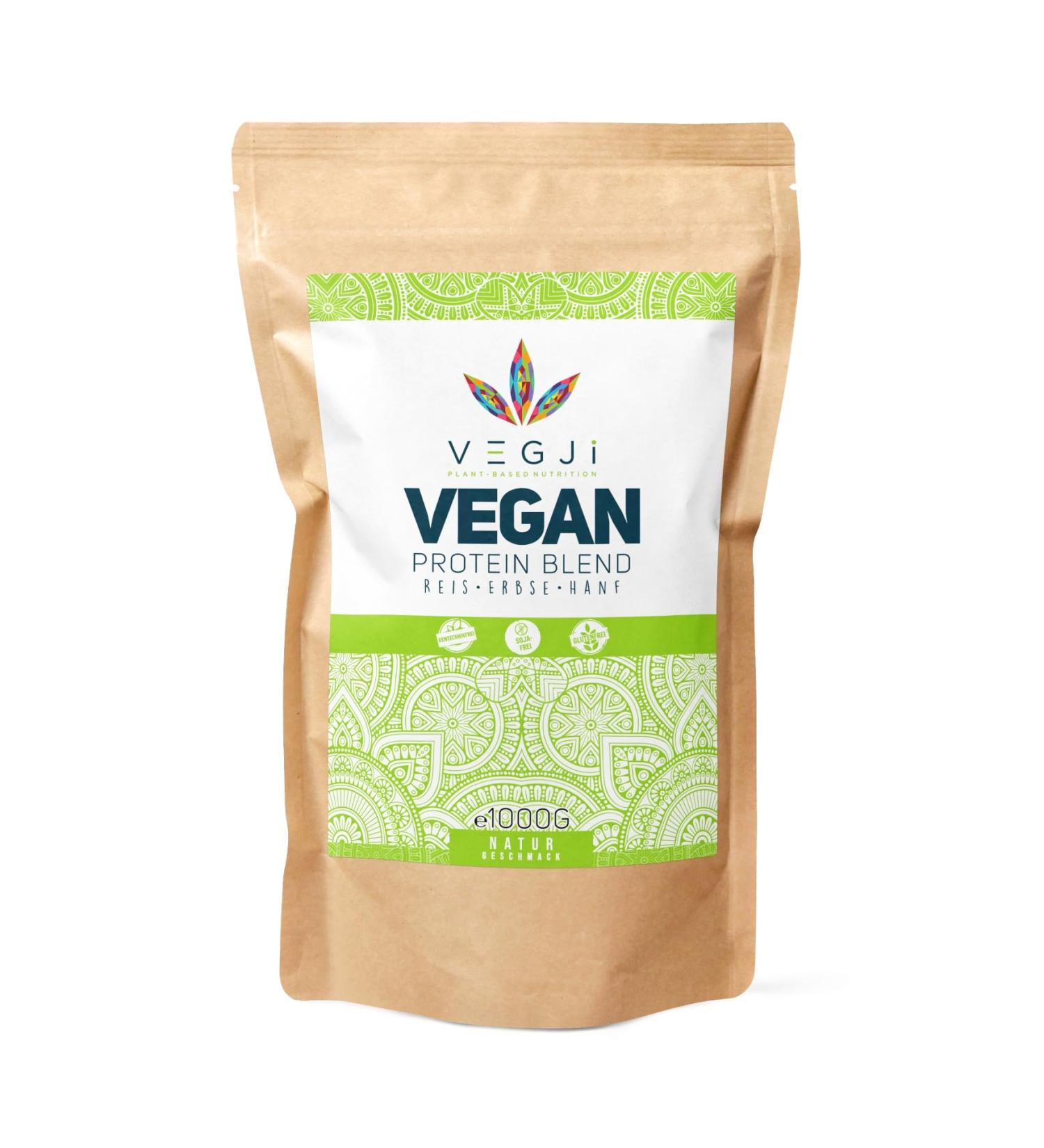 Vegji Vegan Protein Blend 1000g - High Protein Peas Rice & Hemp | Natural Ingredients No Sweeteners or Aroma | 1kg Pack - Buy Online on GoSupps.com