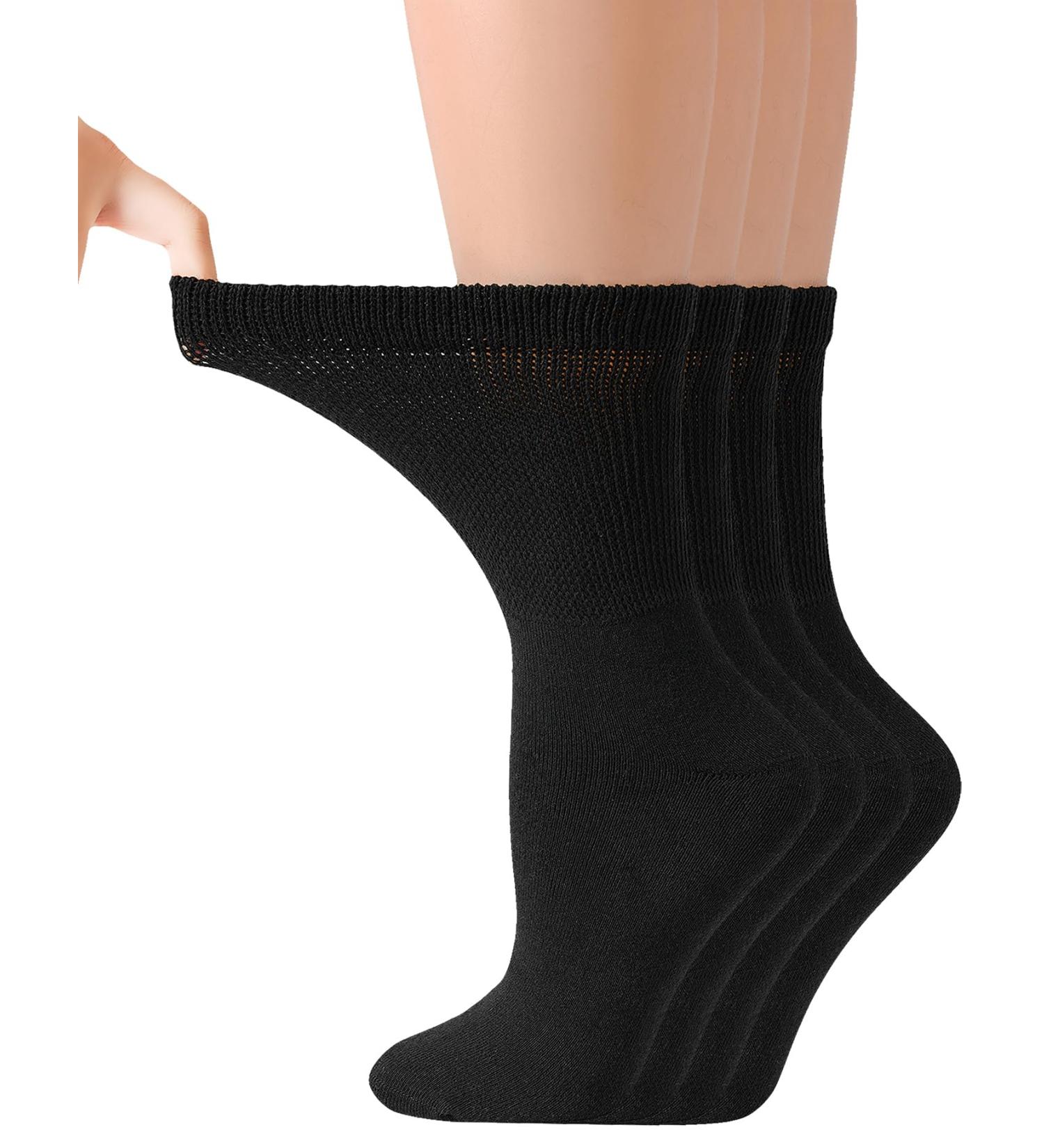 Yomandamor Women's Cushioned Crew Diabetic Socks - 4 Pairs Thick Non-Binding Top Boot & Dress Socks (Size 9-11) - Black - Buy Online on GoSupps.com