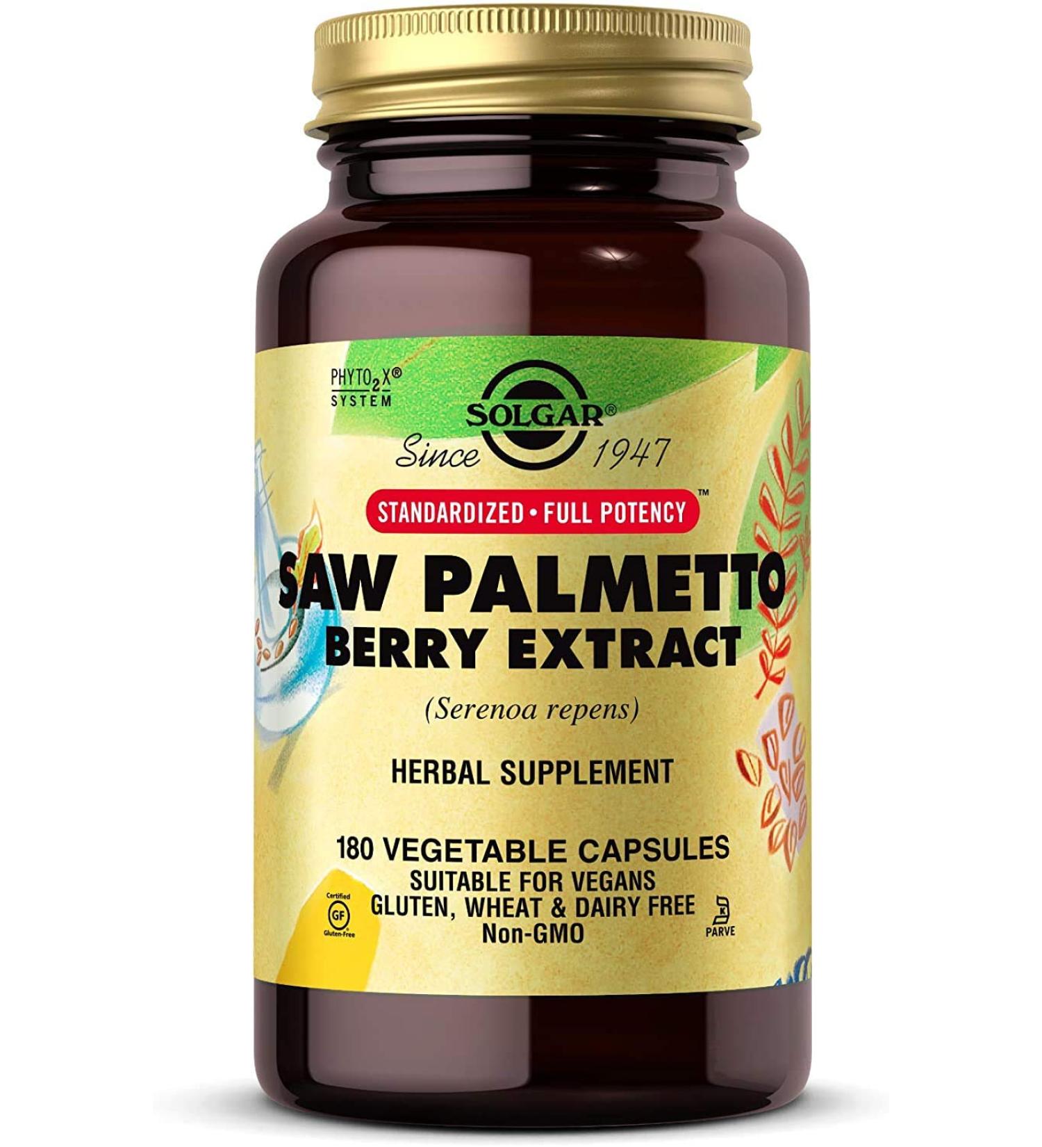Solgar Saw Palmetto Berry Extract 180 Veg Capsules | Natural Prostate Support - Buy Online on GoSupps.com