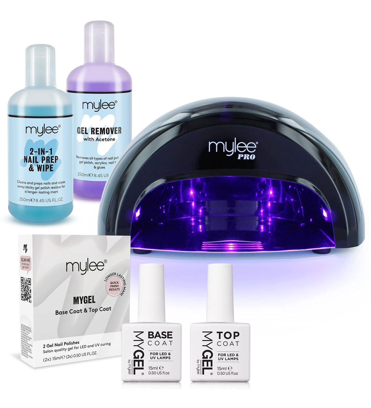 Mylee 15 Seconds Cure Convex Curing LED Gel Polish Nail Drying Lamp Kit - 3 Curing Cycle | Compatible with All Gel Polish | Includes Mygel Top & Base Coat, Prep + Wipe Gel Remover | Black Lamp - Buy Online on GoSupps.com