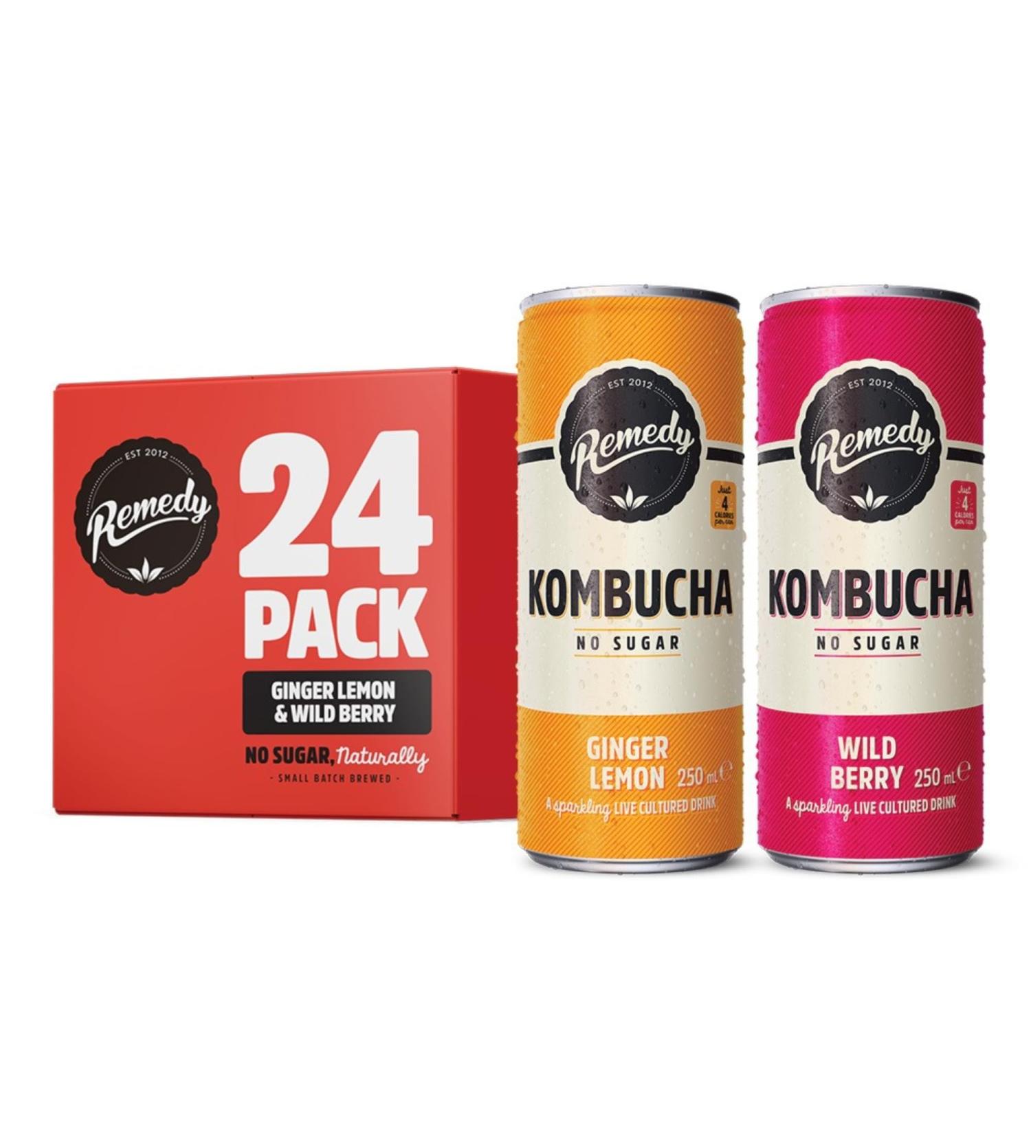 Remedy Kombucha Tea - Wild Berry & Ginger Lemon - Naturally Sugar Free Soft Drink - Prime Probiotic Drink for Gut Health - 24 x 250ml - Buy Online on GoSupps.com