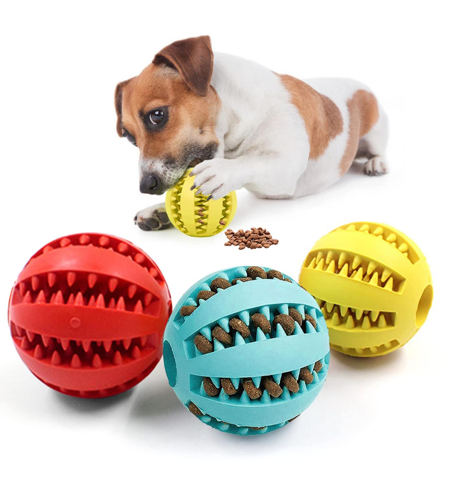 Jodsen 3 Pieces Dog Toy Ball 4.8cm Treat Dispenser Ball Toy Interactive Enricht Dog Toys for Boredom Small Dog Puzzle Toy Teeth Cleaning Chew Toy Exercise Game IQ Training Ball for Puppy Cat - Buy Online on GoSupps.com
