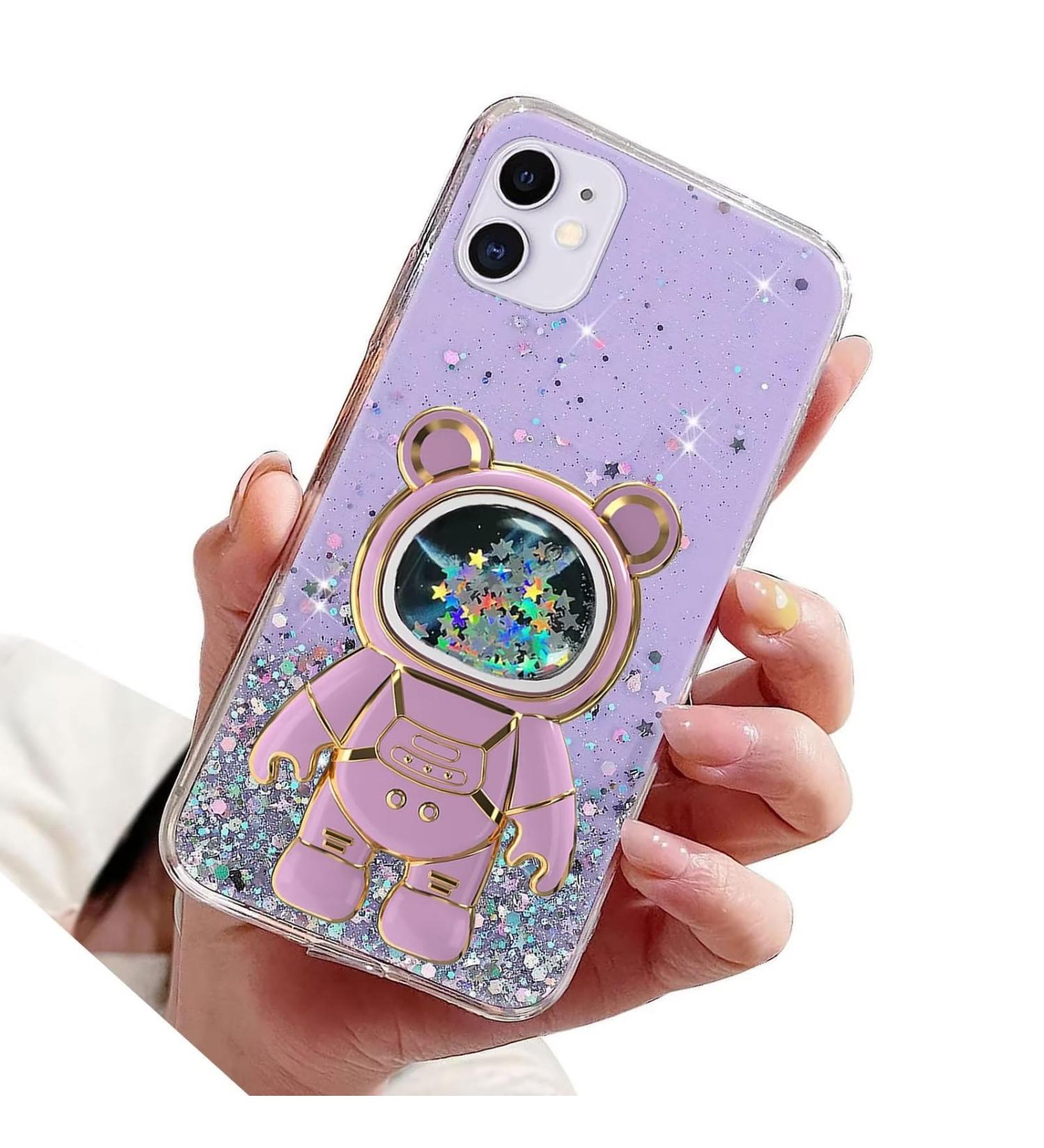 Rnrieyta Magon Bear Astronaut Stand Shell Glitter Case for iPhone 11 - Cute Thin Crystal Protective Cover with Bling Bumper & Kickstand - Purple - Buy Online on GoSupps.com