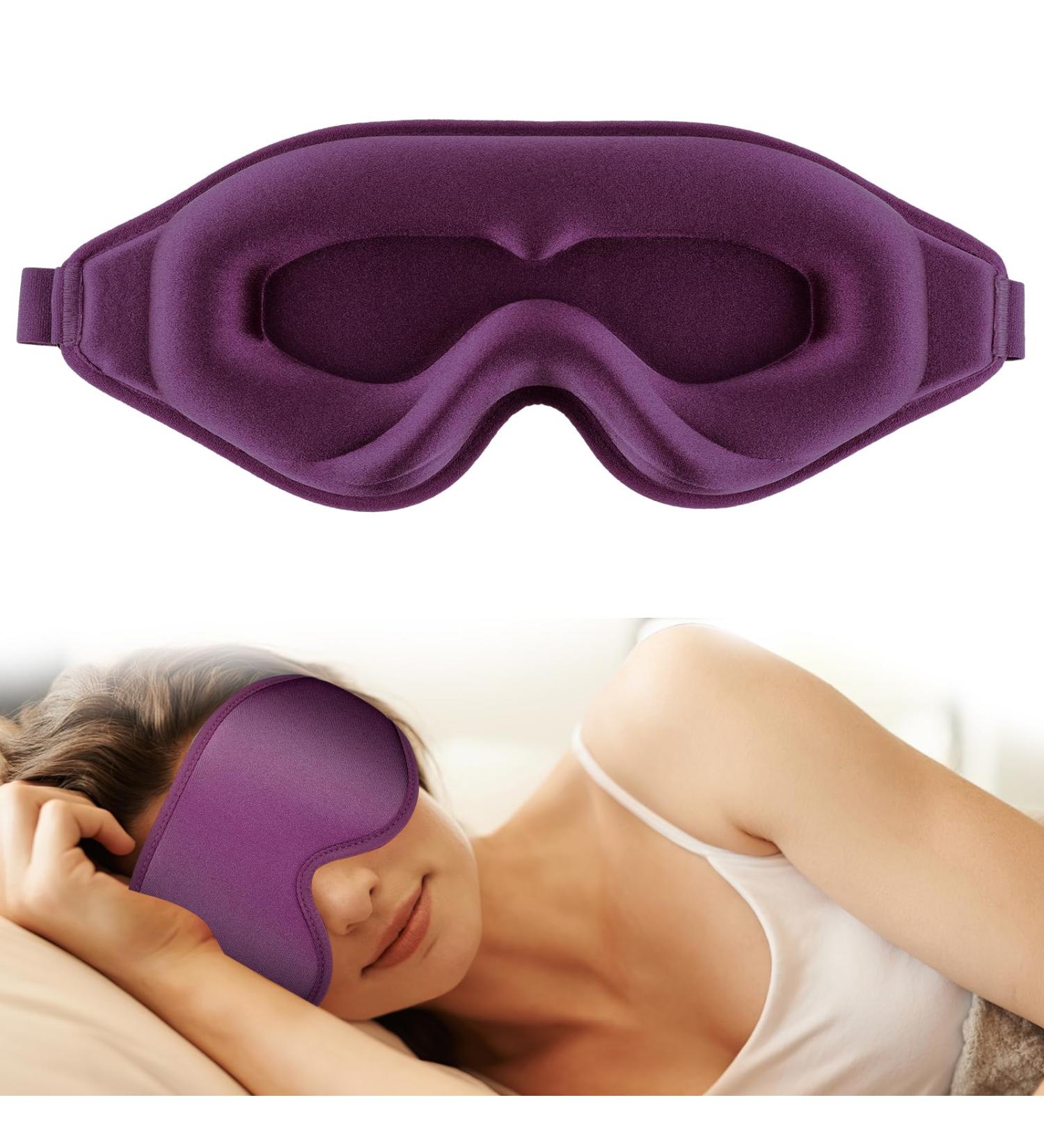 WLLHYF 3D Silk Sleep Mask - Comfortable Adjustable Eye Mask for Deep Sleep - Cute Light Blocking Eye Covers for Men & Women (Purple - Buy Online on GoSupps.com