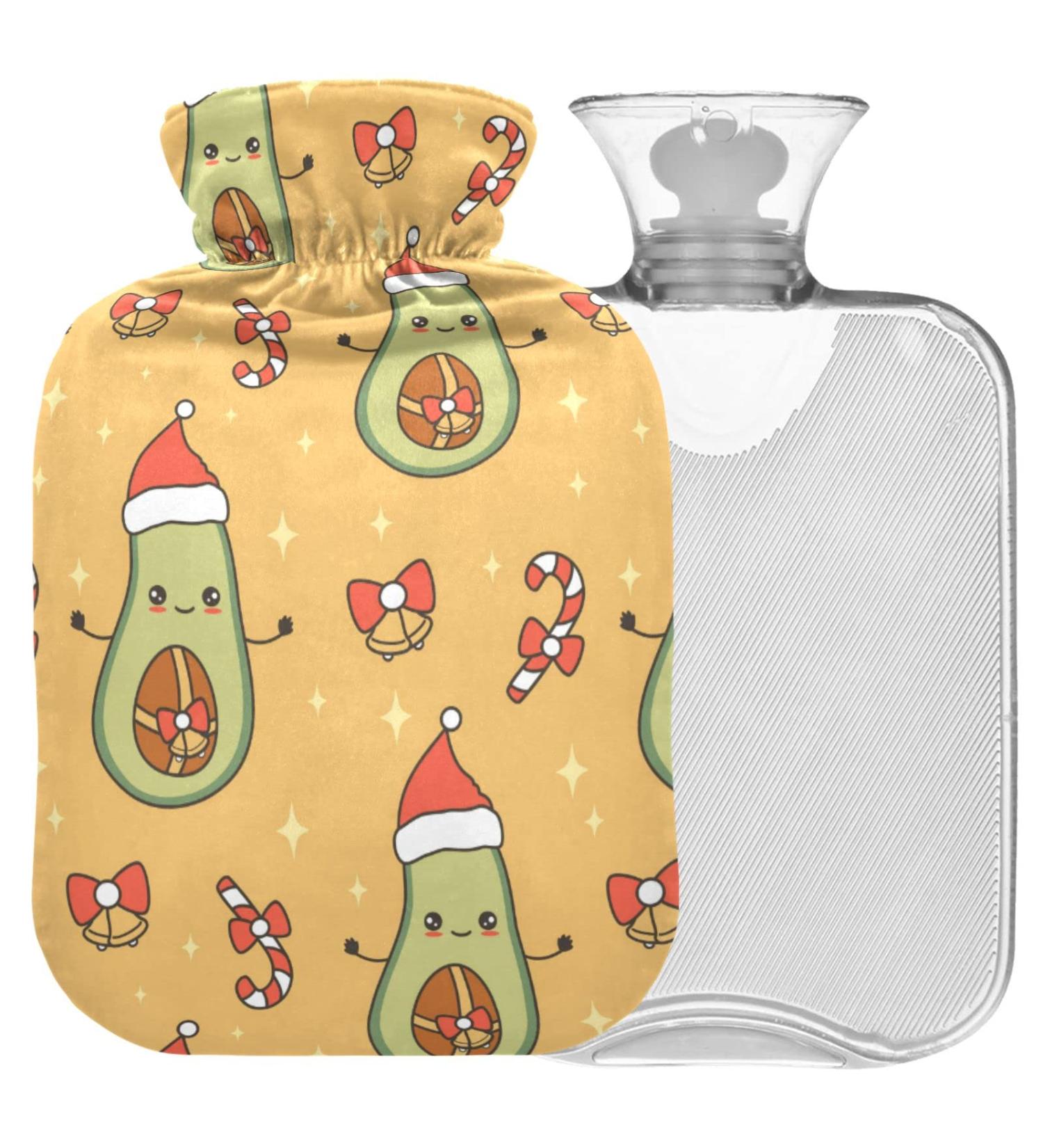 NAANLE Avocado Christmas Hot Water Bottle - 2L Large Transparent Bottle for Heat & Cold Therapy Santa Claus Hat Design for Pain Relief - Buy Online on GoSupps.com