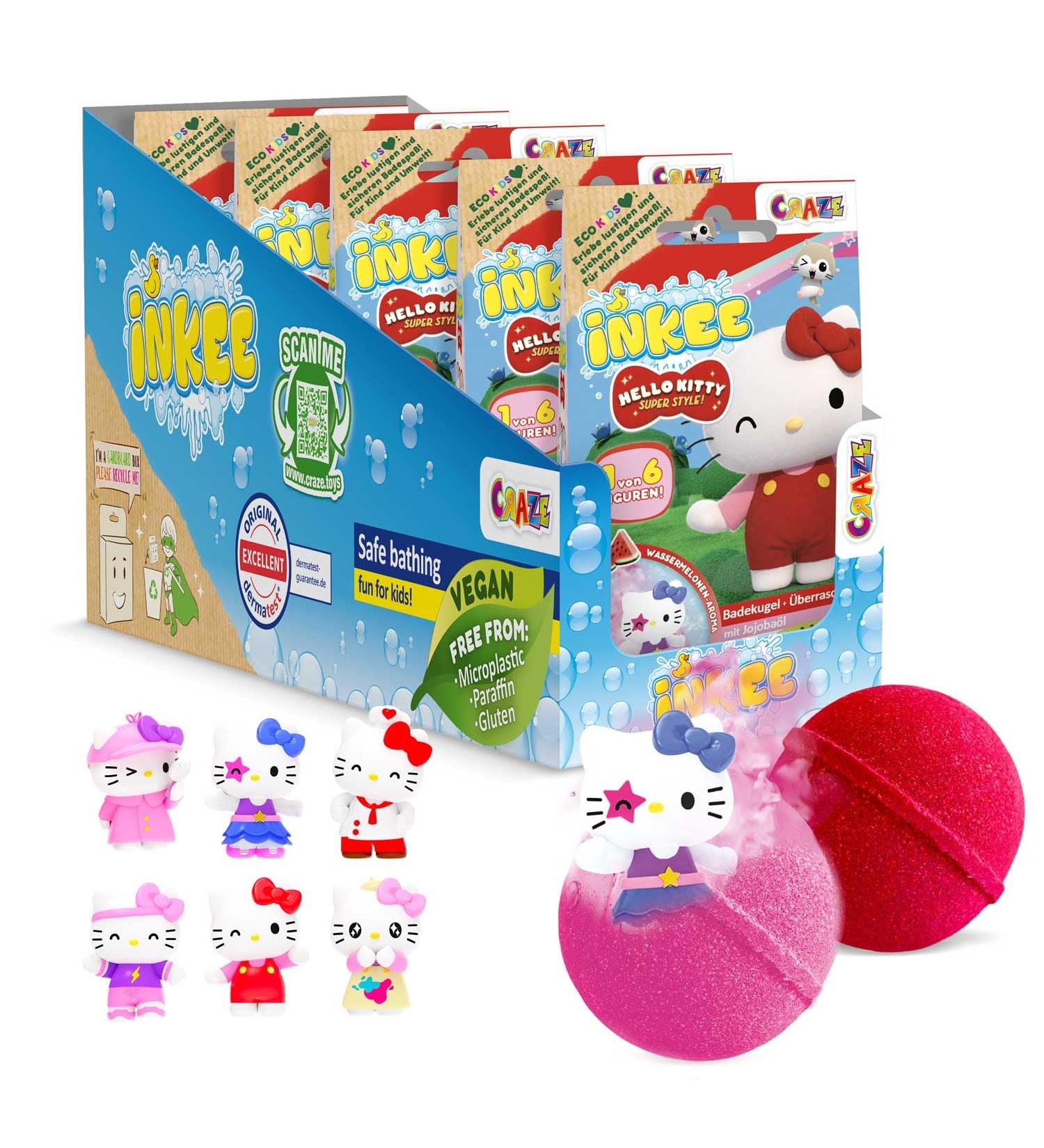 INKEE Hello Kitty 5 x Bath Bombs for Kids with Surprise 5 x Hello Kitty Figures to Collect 5 x 80g Bath Balls with Watermelon - Buy Online on GoSupps.com