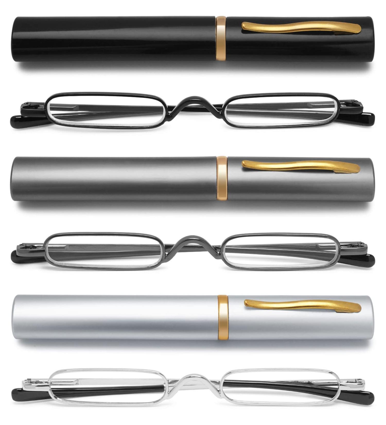 Compact Reading Glasses Set - 3 Pcs Portable Readers for Men & Women | VEVESMUNDO Mini Slim with Metal Case (1.5x - Buy Online on GoSupps.com