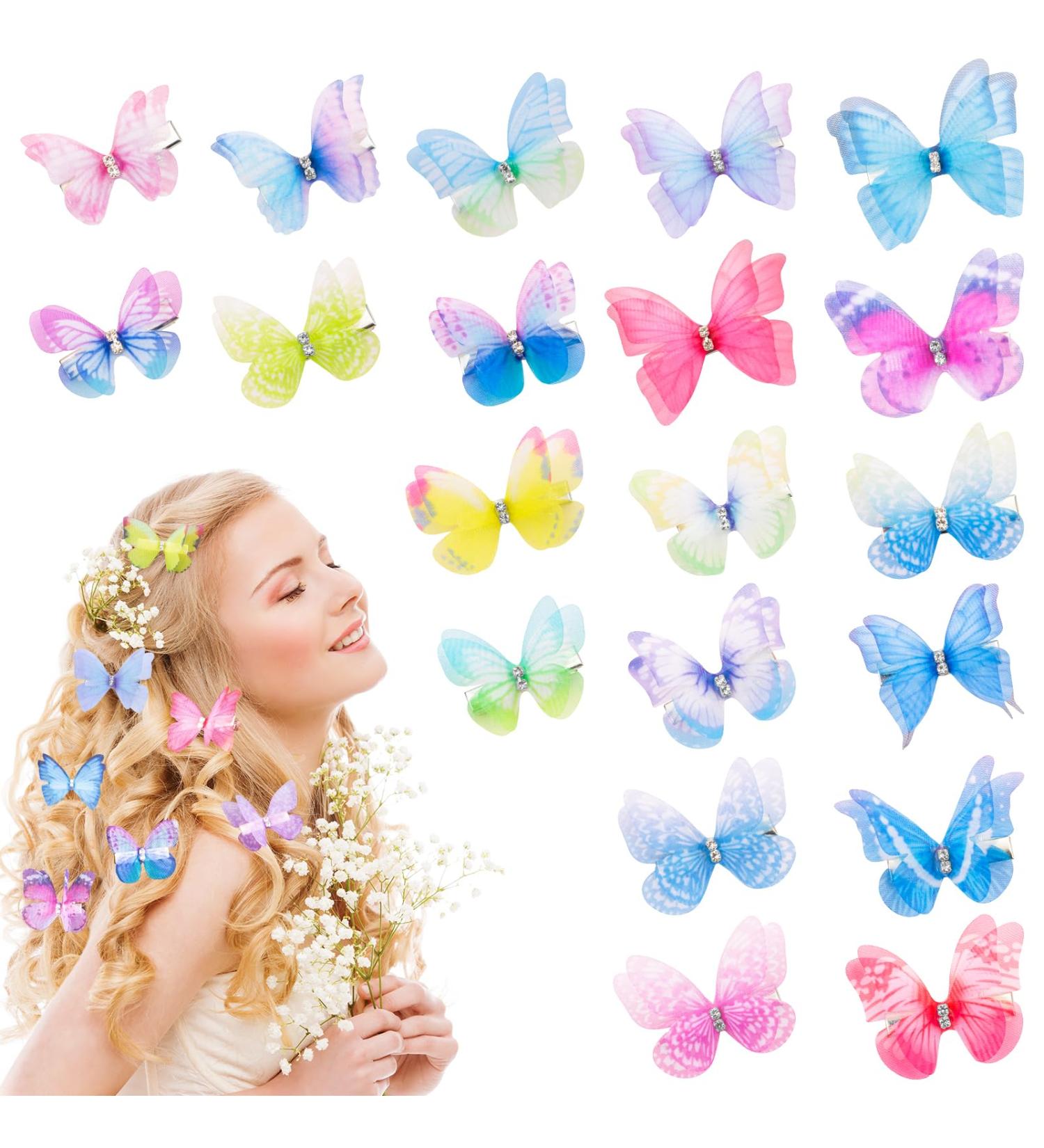 Buy 20 Pieces Butterfly Hair Clips - Glittery 3D Snap Hair Accessories for Girls Women & Children | Diamond Design - Buy Online on GoSupps.com